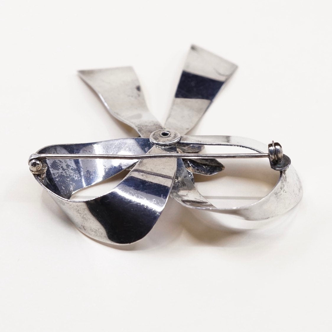 Vintage Sterling silver handmade brooch, solid 925 silver bow, Southwestern style jewelry, stamped sterling