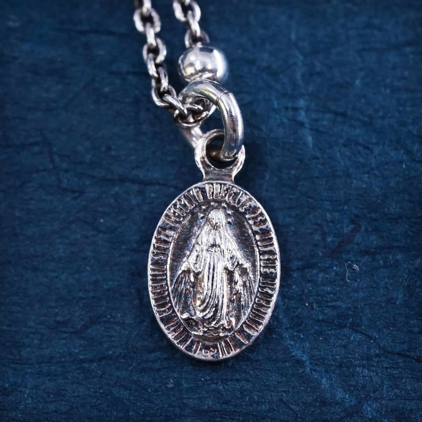 7", Sterling silver bracelet, 925 circle chain beads heart Virgin Mary Charms