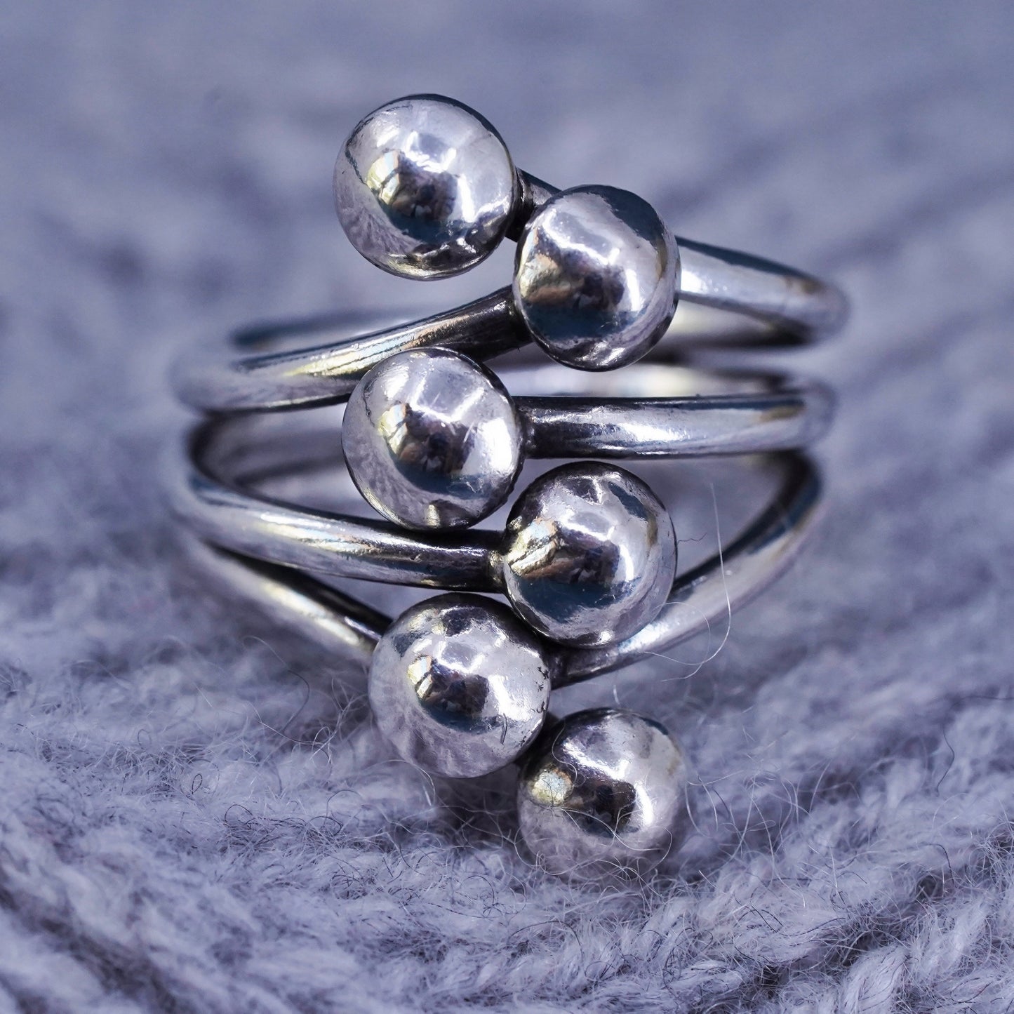 Size 5, vintage sterling silver handmade ring, 925 wired ring with beads detail