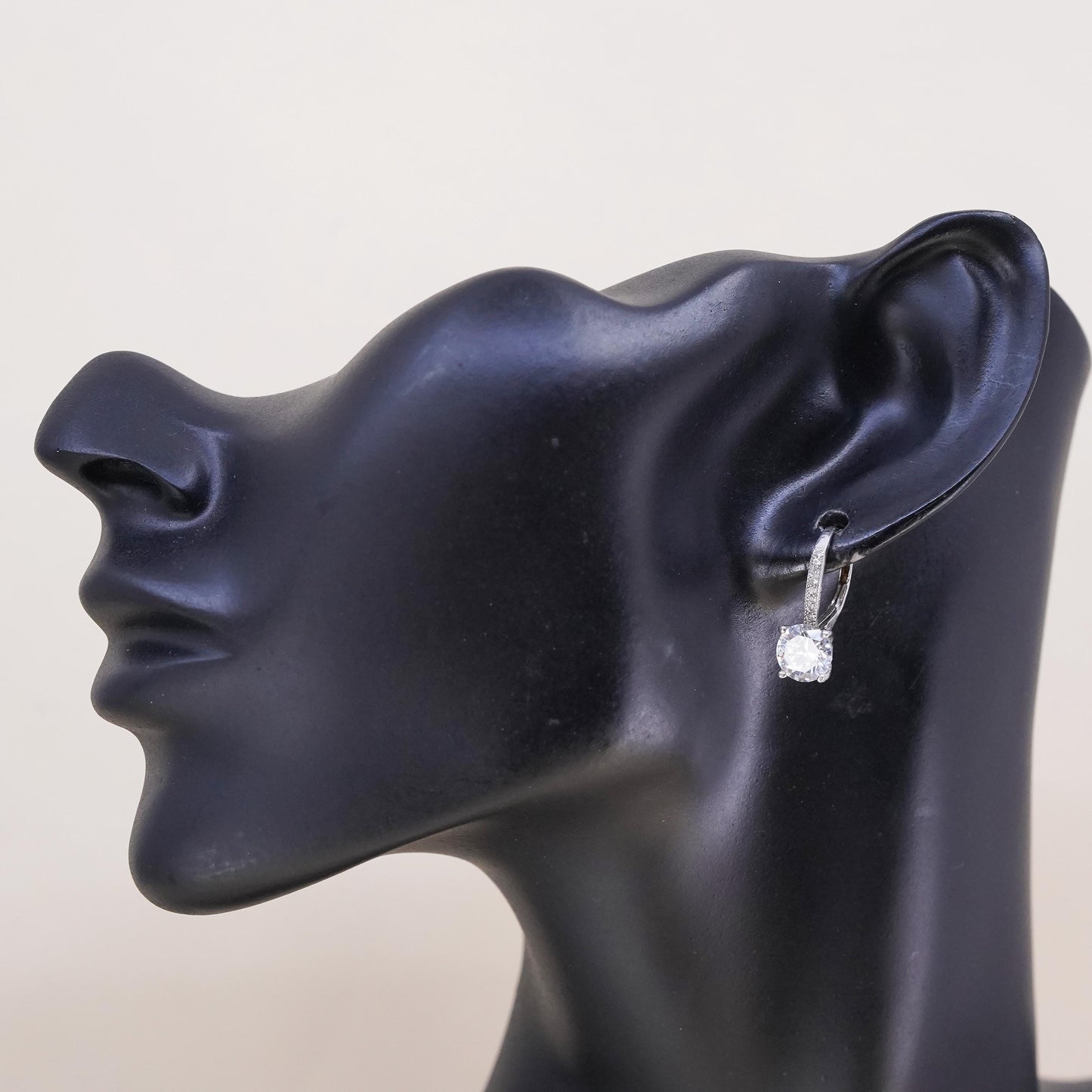 Fashion sterling silver single earring, 925 dangle with clear Cz and lever back