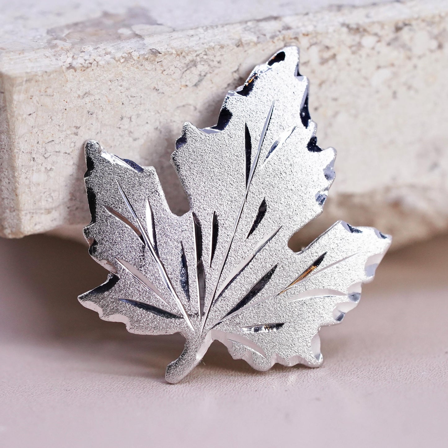 Vintage sterling silver brooch, 925 maple leaf pin, stamped bondboyd sterling