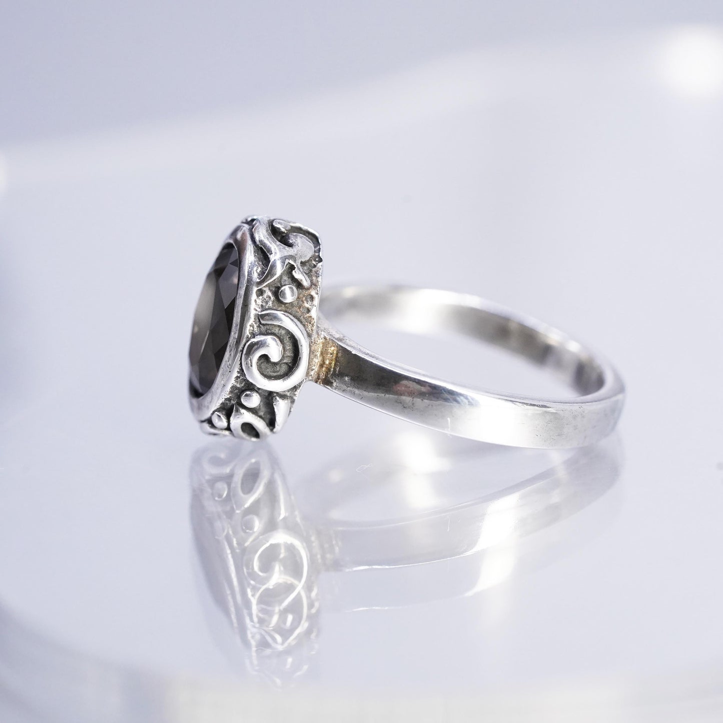 Size 9.25, Silpada Sterling 925 silver Oval Smoky Quartz Scroll Ring,, R1384