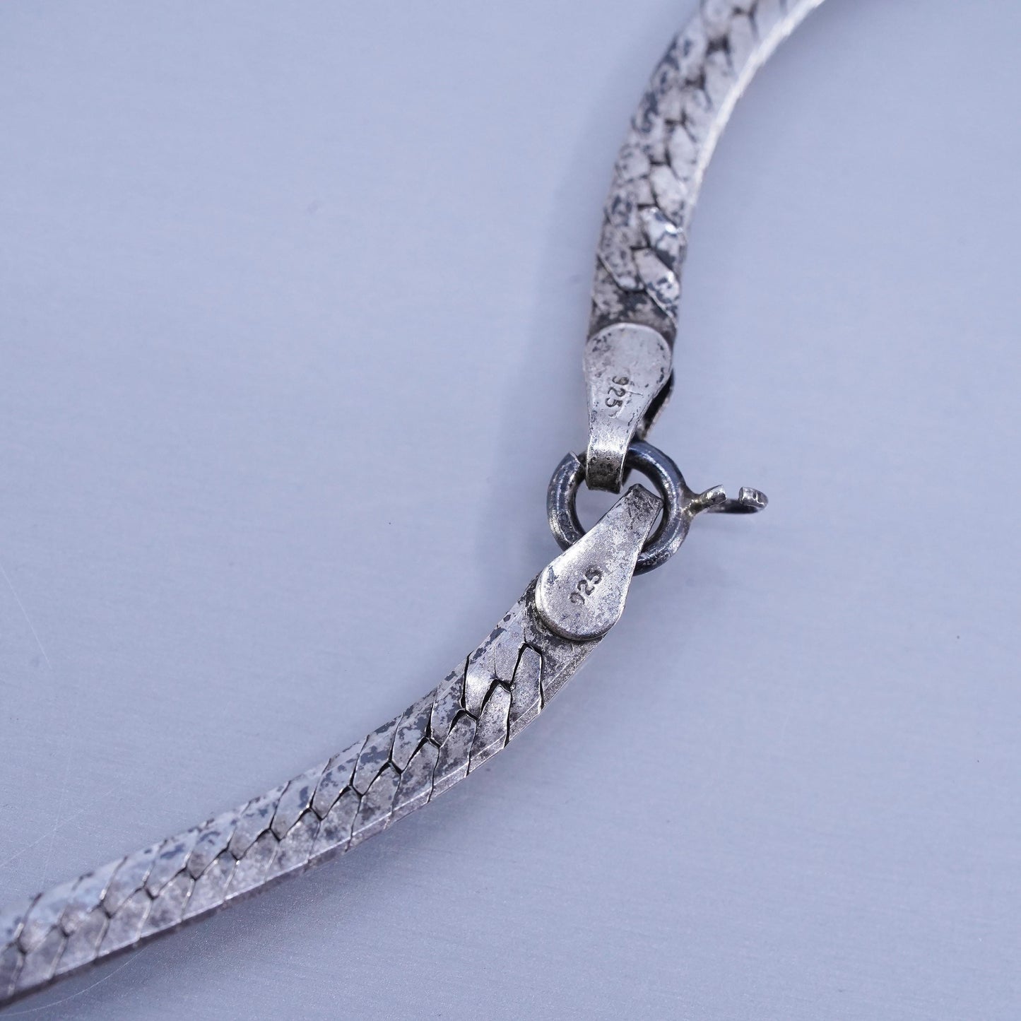 24” 3mm, vintage Sterling 925 silver textured herringbone chain necklace