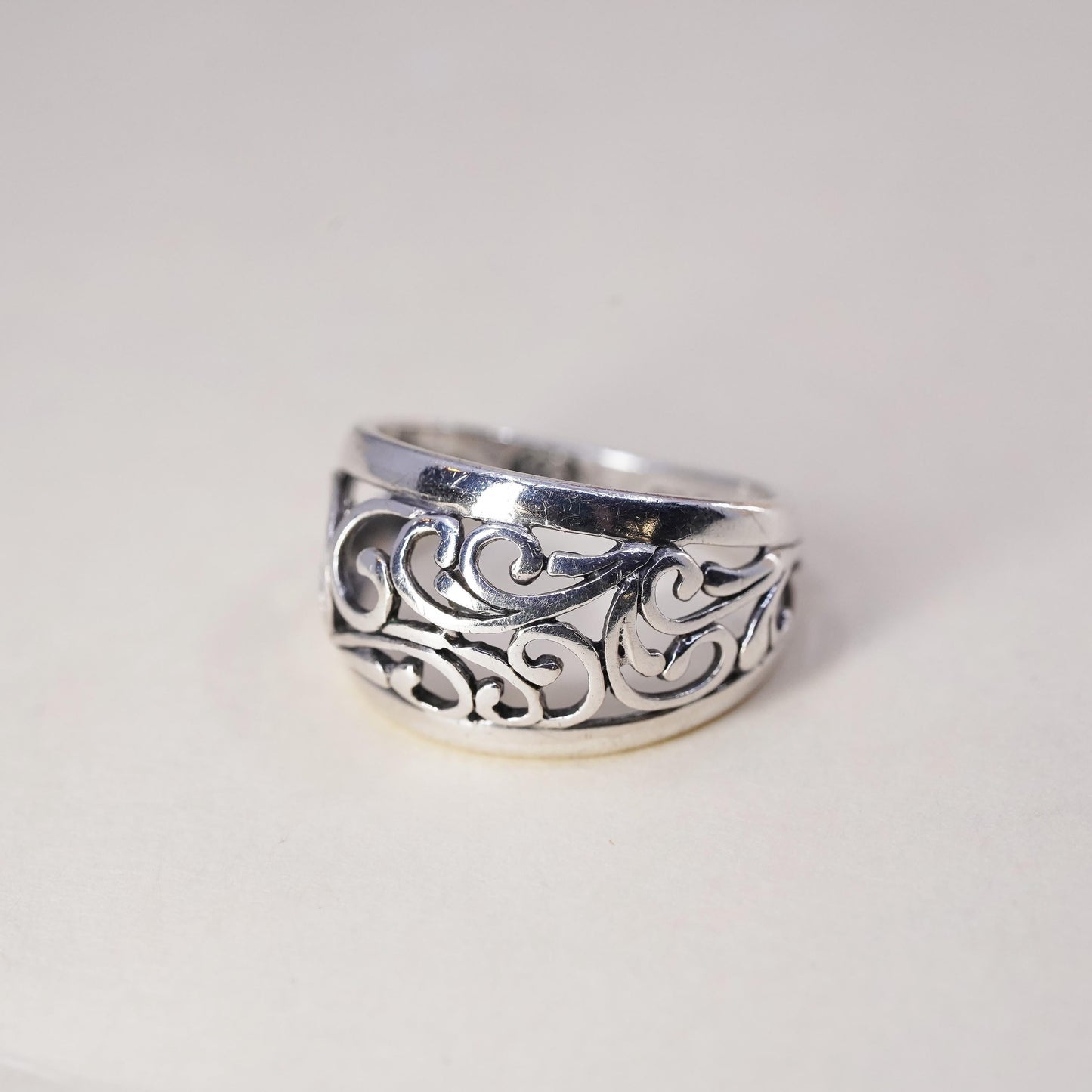 Size 4.5, Vintage sterling silver handmade filigree ring, 925 band