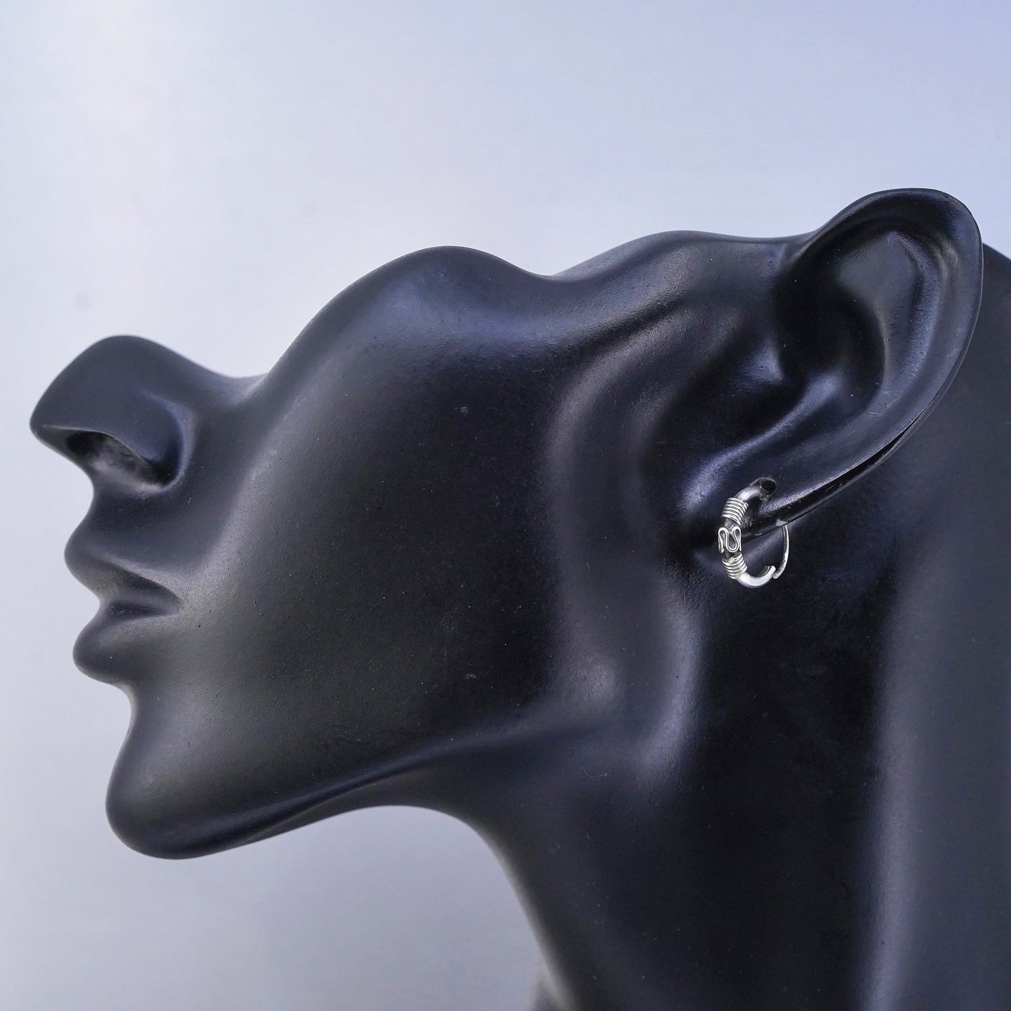 0.5”, vintage Sterling silver handmade earrings, 925 hoops bali beads