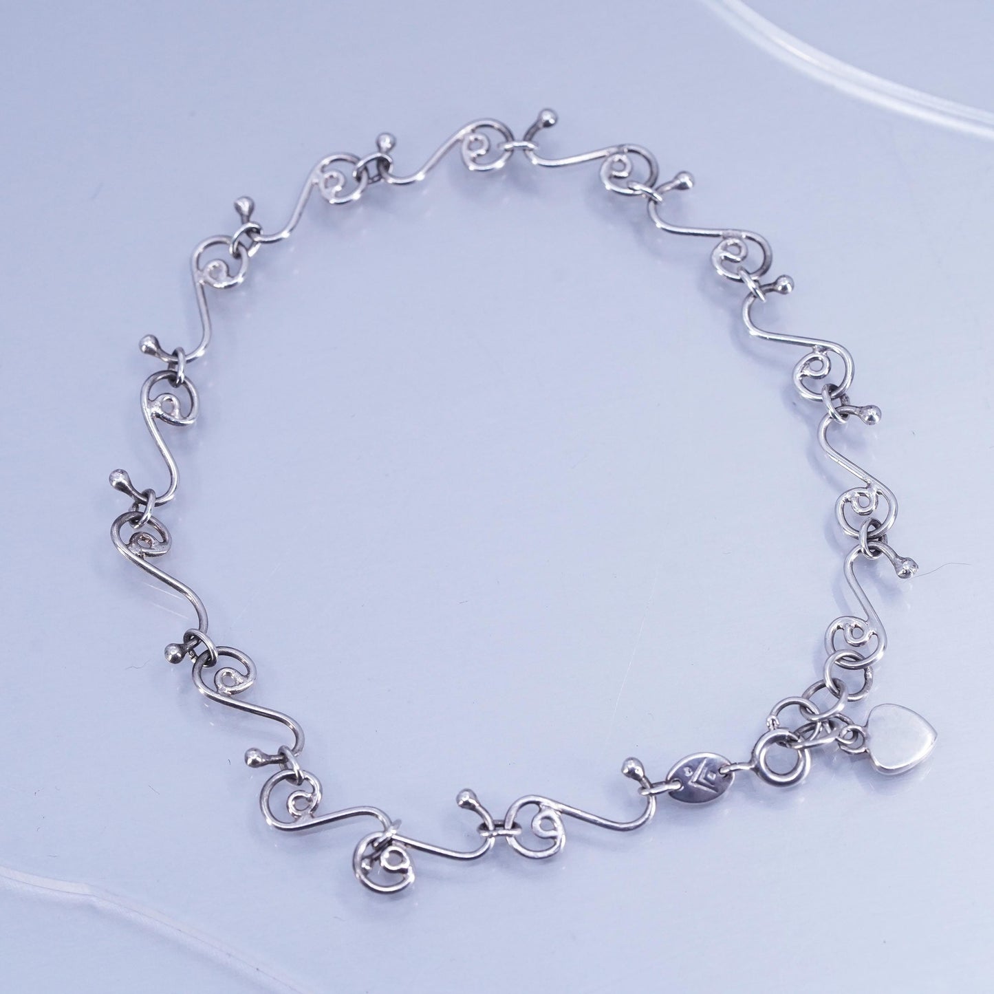 Silpada A0823 Sterling Silver 925 Heart Swirling Link Chain Anklet- 9.25" - 10"