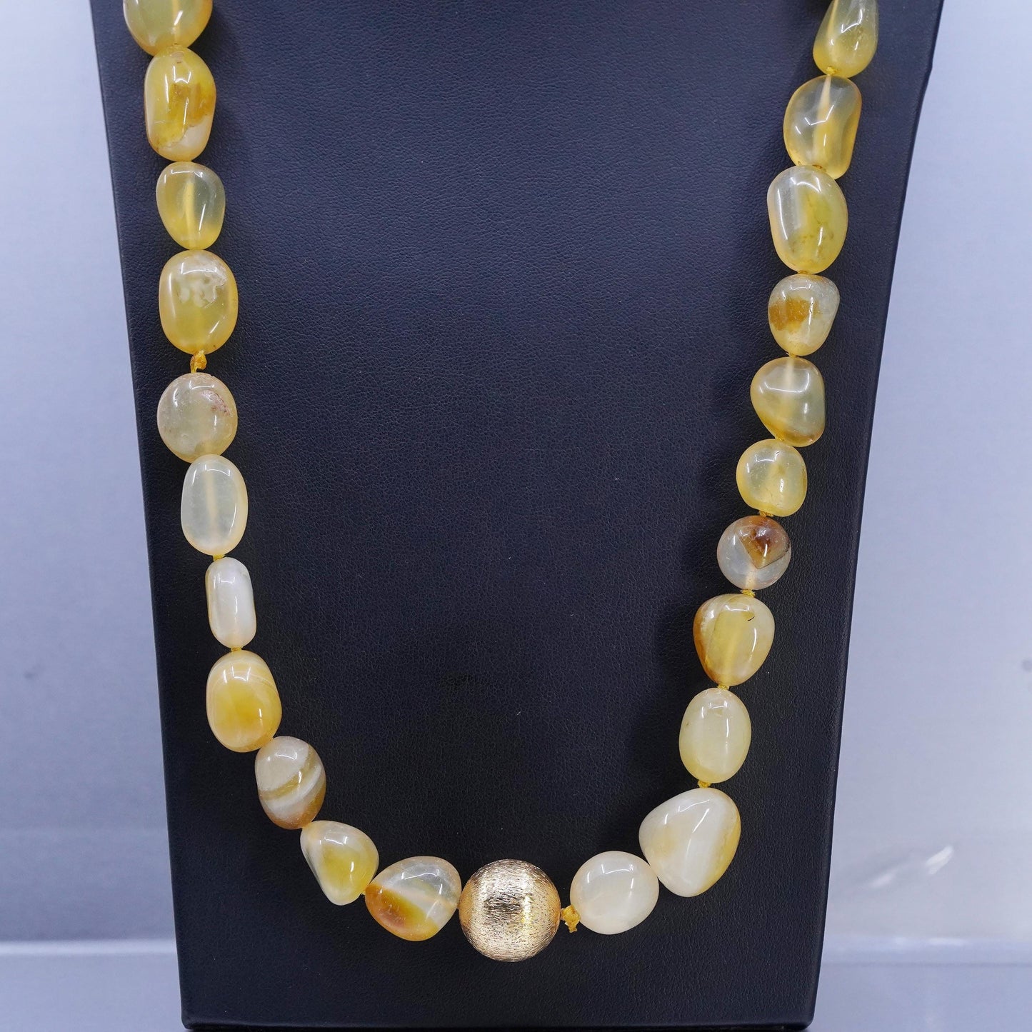 26", Vintage handmade yellow agate nugget necklace