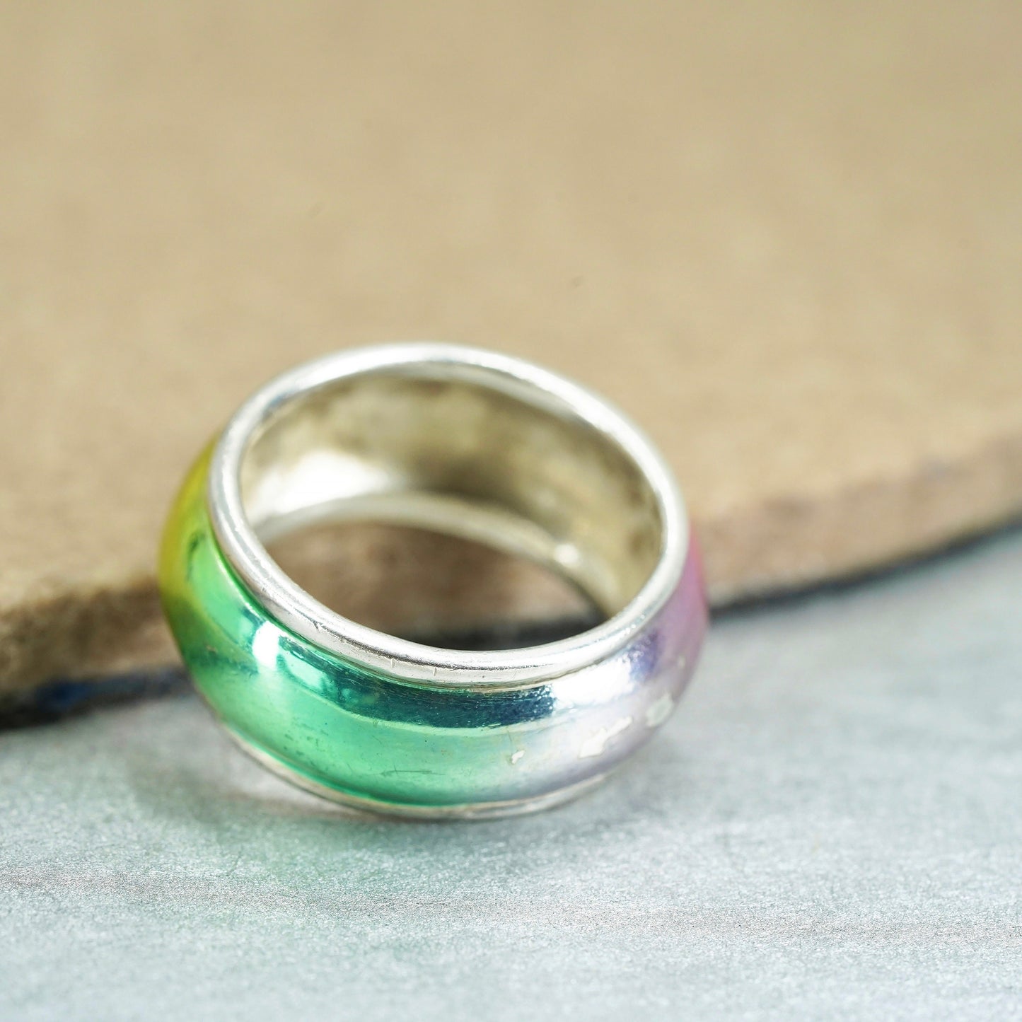 Size 7.5, vintage Sterling 925 silver handmade ring, ribbed band