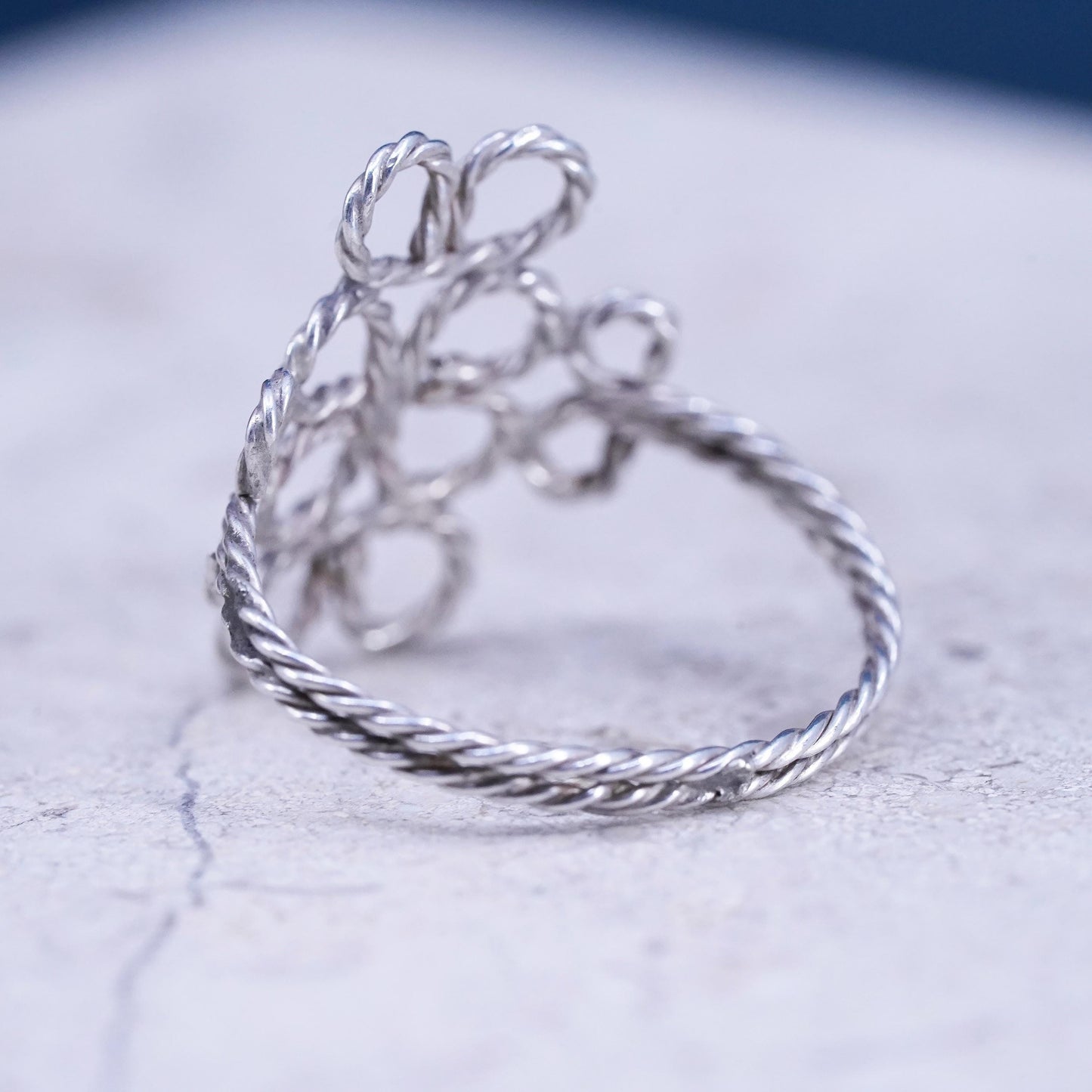 Size 5.25, vintage sterling silver ring, solid 925 silver wired knot band