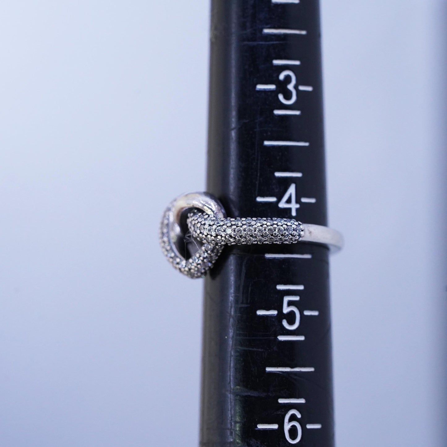 Size 4.25, VTG ALE Pandora Sterling 925 silver ring cluster cz knotted heart