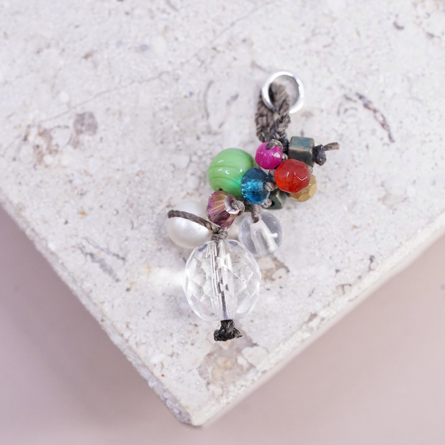 vintage Sterling silver handmade pendant, 925 jump ring multi gemstone charm