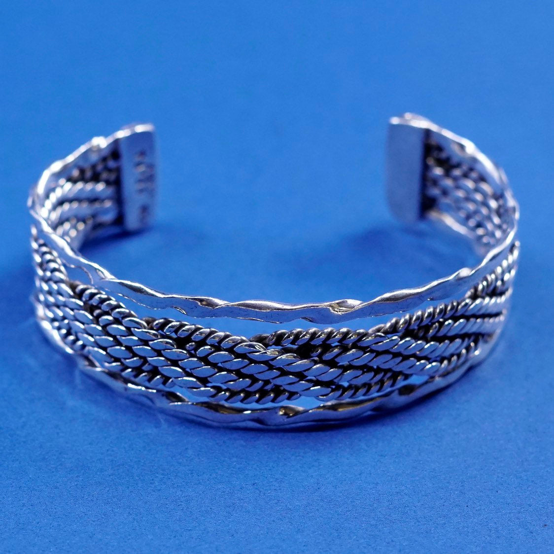 6.75", vtg Mexico sterling silver handmade bracelet wide 925 twisted cable cuff