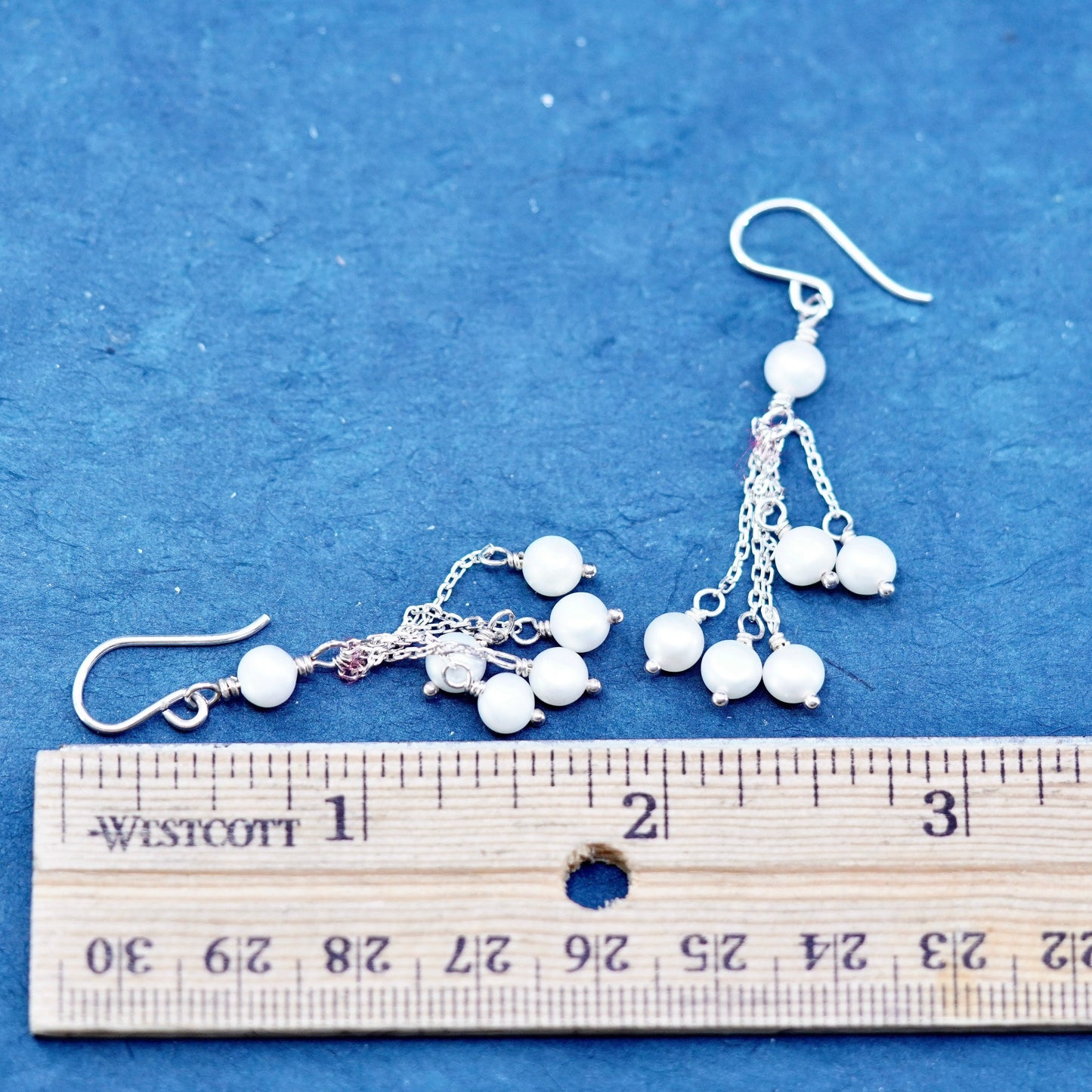 Vintage Sterling silver handmade earrings, 925 fringe with cluster pearl