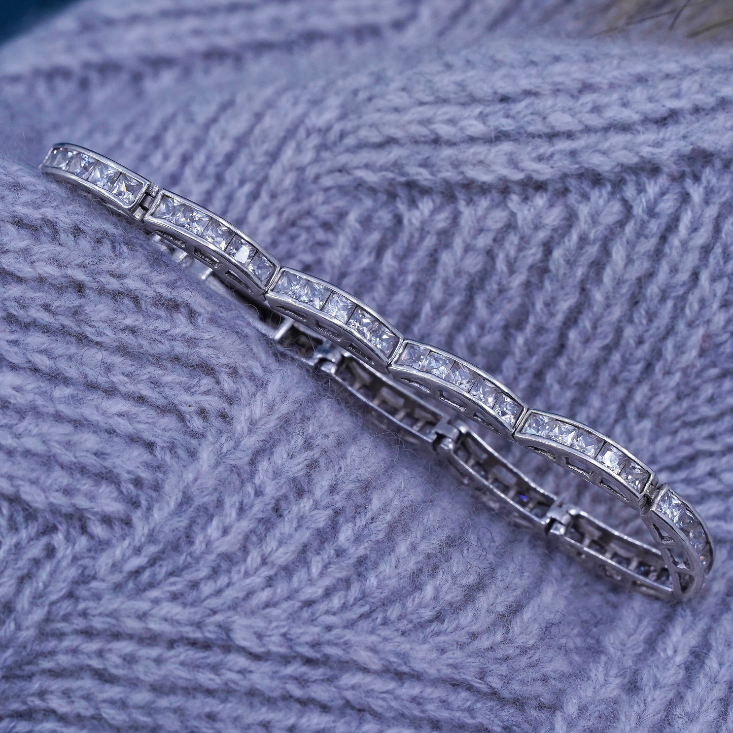 7", vintage Sterling 925 silver tennis bracelet with clear cz