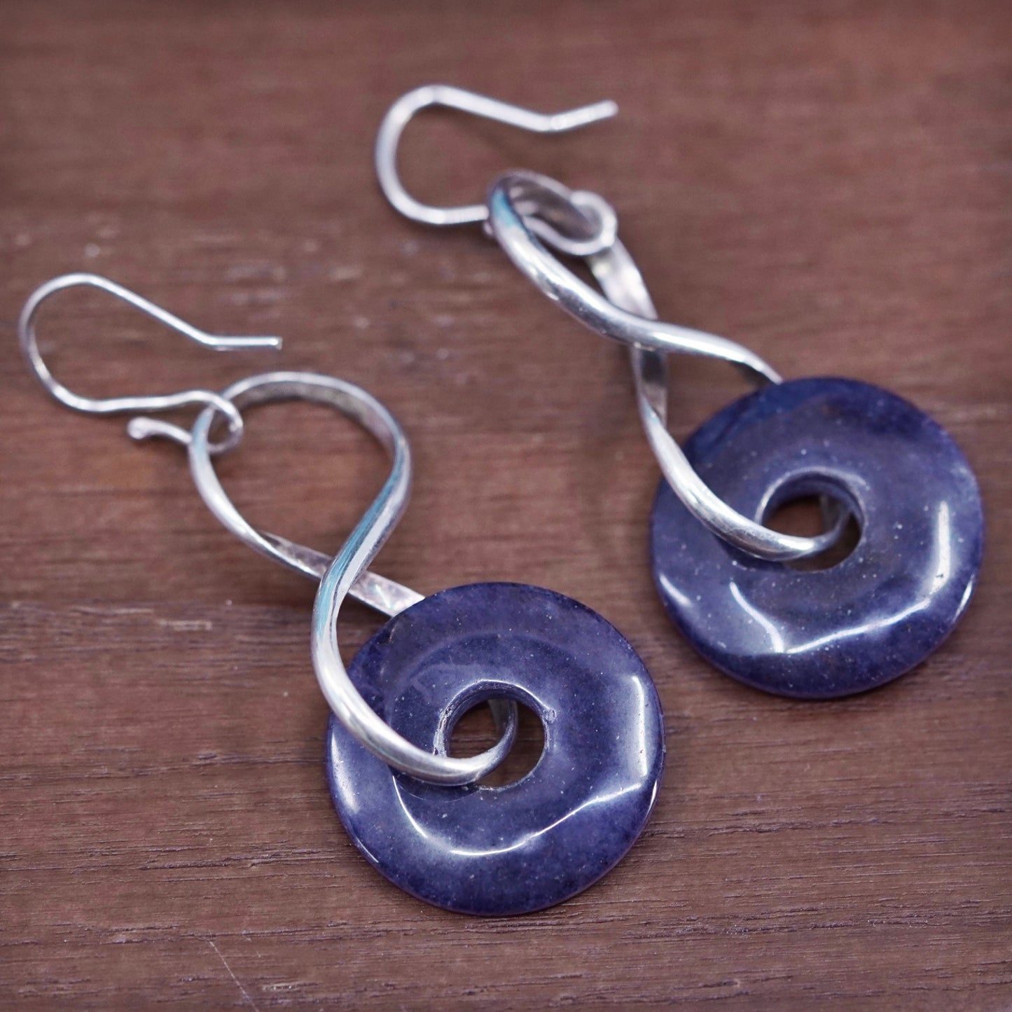 Vintage Sterling 925 silver handmade earrings with Sodalite circle