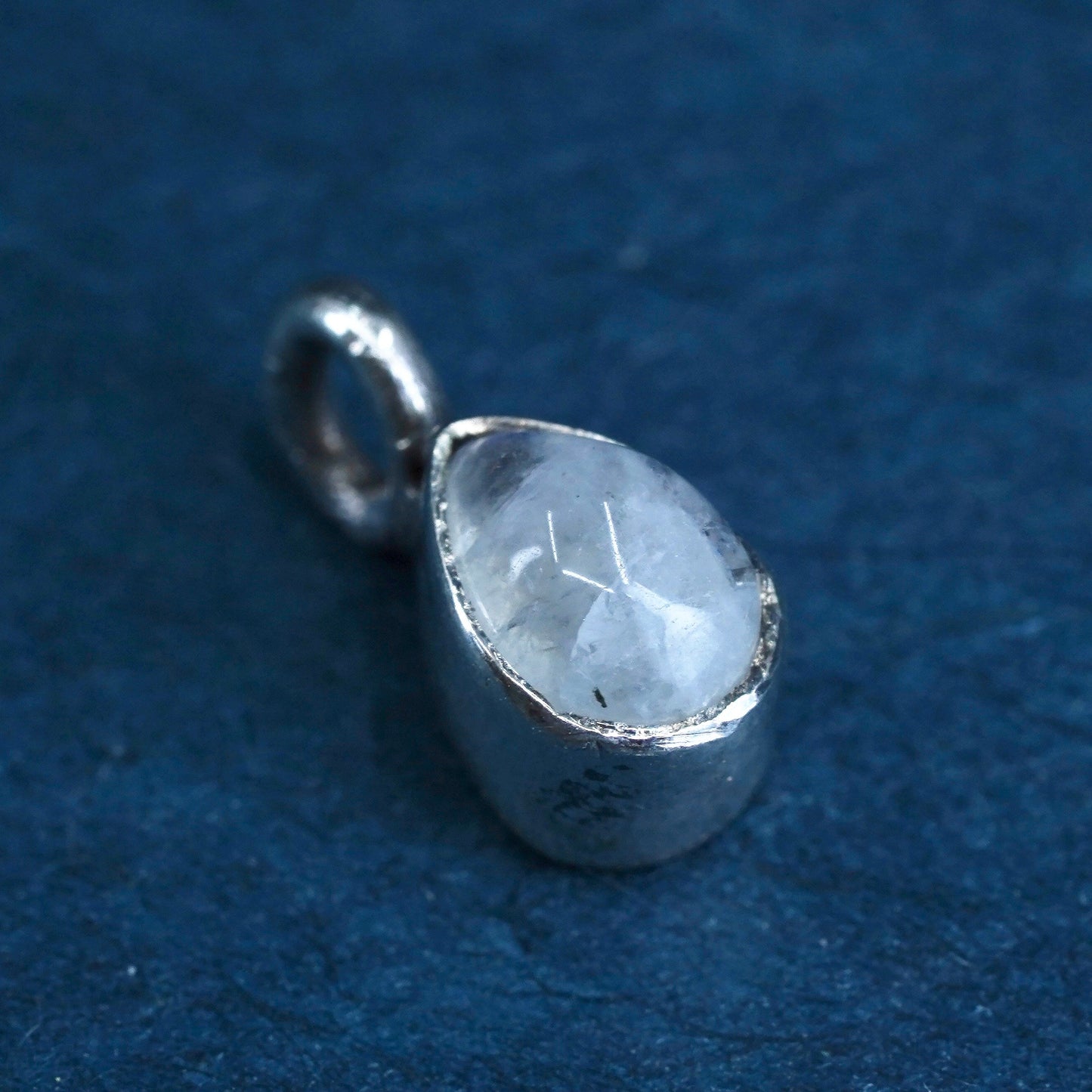 Vintage Sterling silver handmade pendant, 925 teardrop charm with moonstone