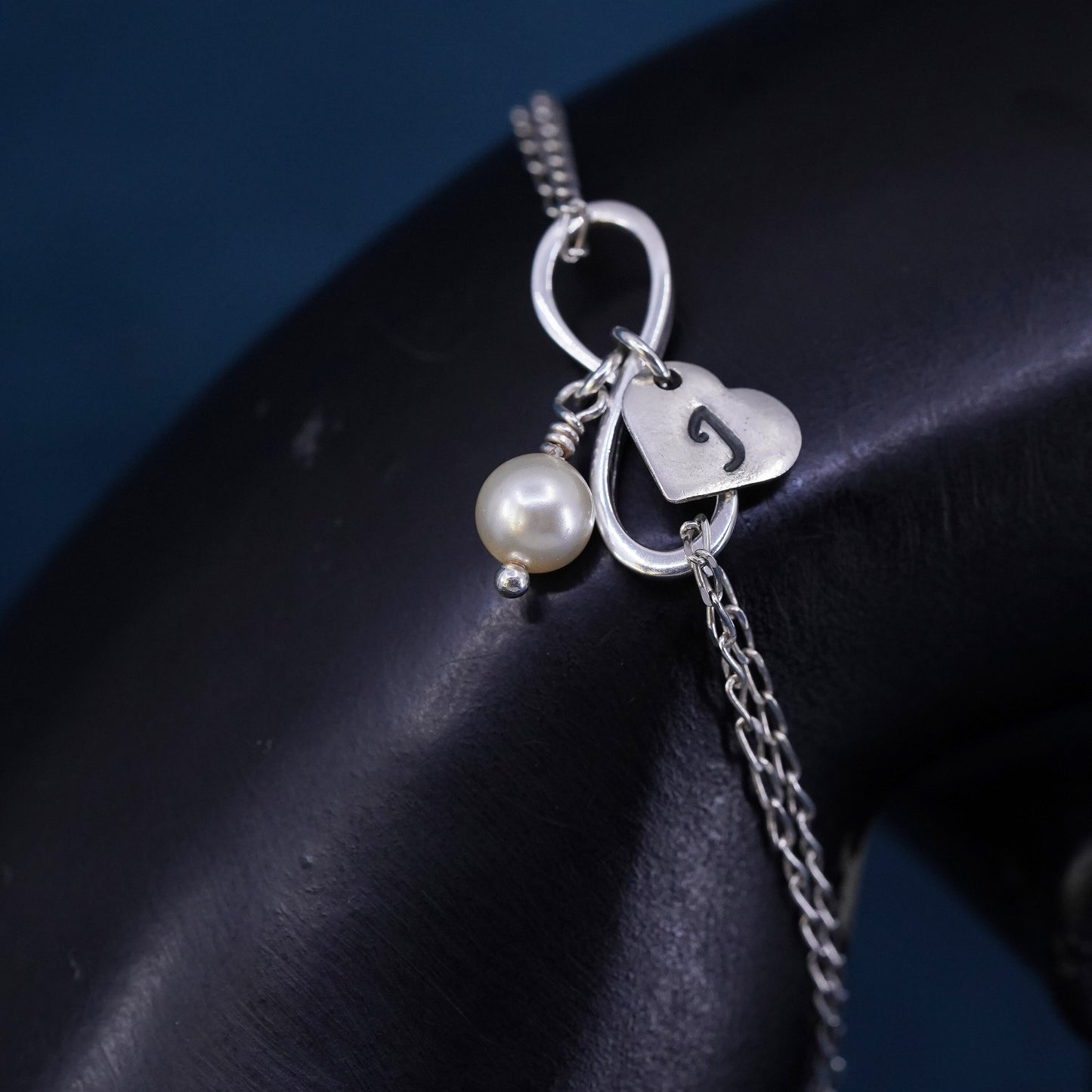 6.5+1", Sterling silver bracelet, double strands 925 circle chain infinity loop