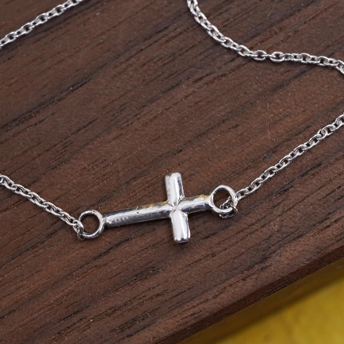 16” 1mm, vintage Sterling silver necklace, 925 circle chain with cross pendant