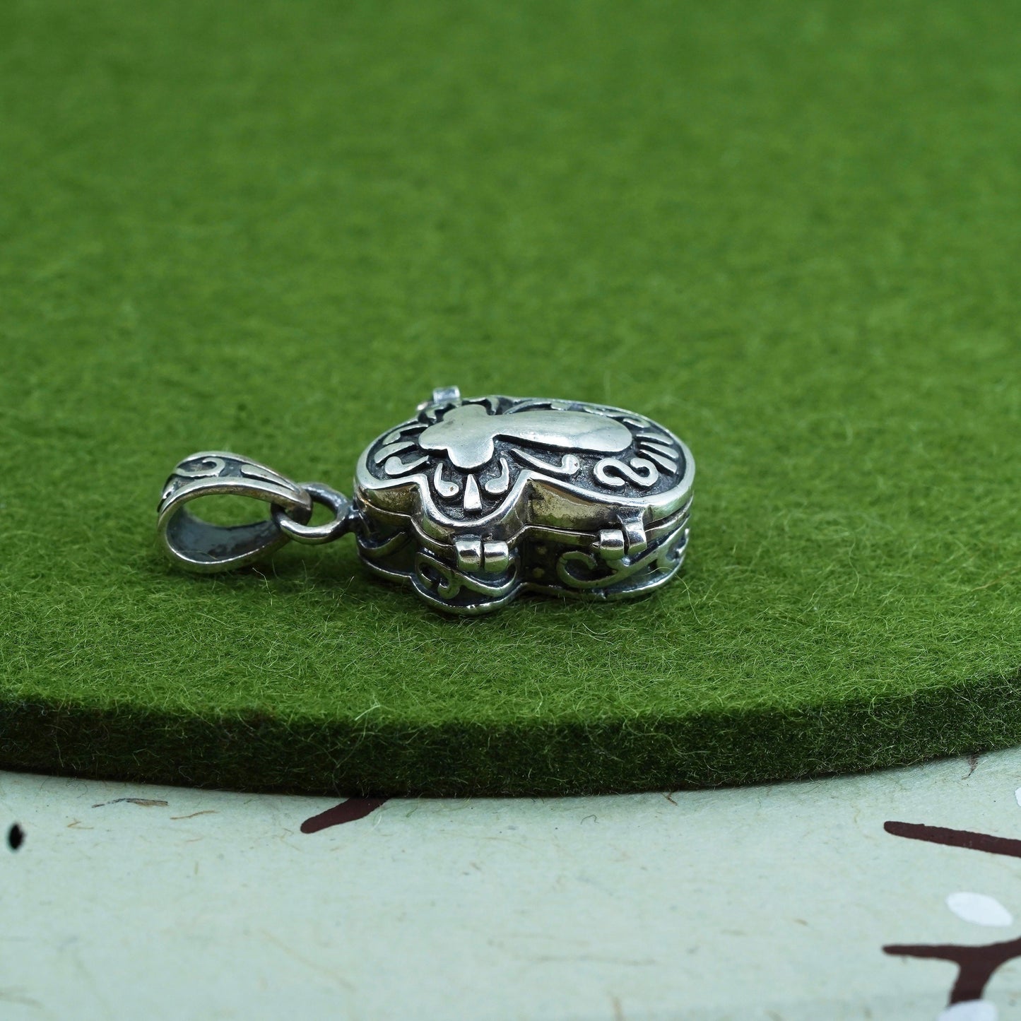 Vintage Sterling silver handmade prayer box pendant, 925 crosslocket charm