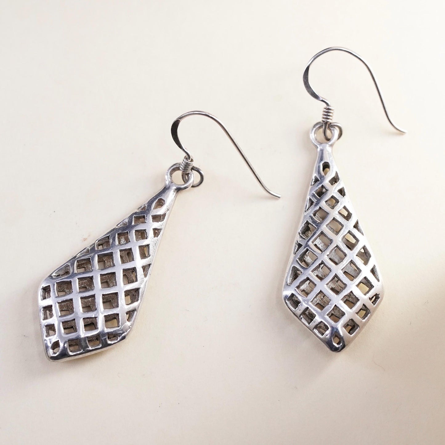 Vintage Sterling silver handmade earrings, filigree 925 teardrop earrings