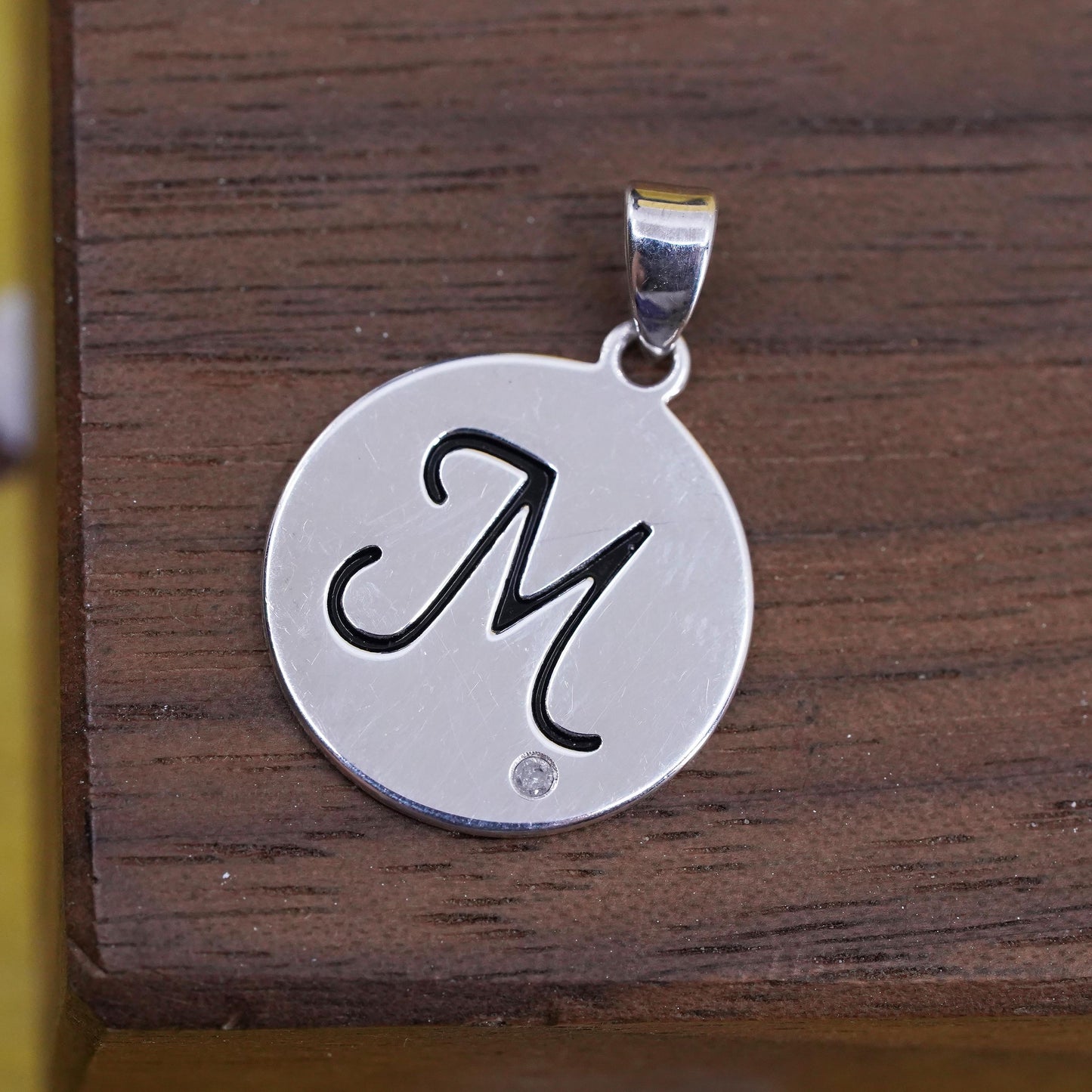 Vintage Sterling silver initial pendant, 925 circle with letter M