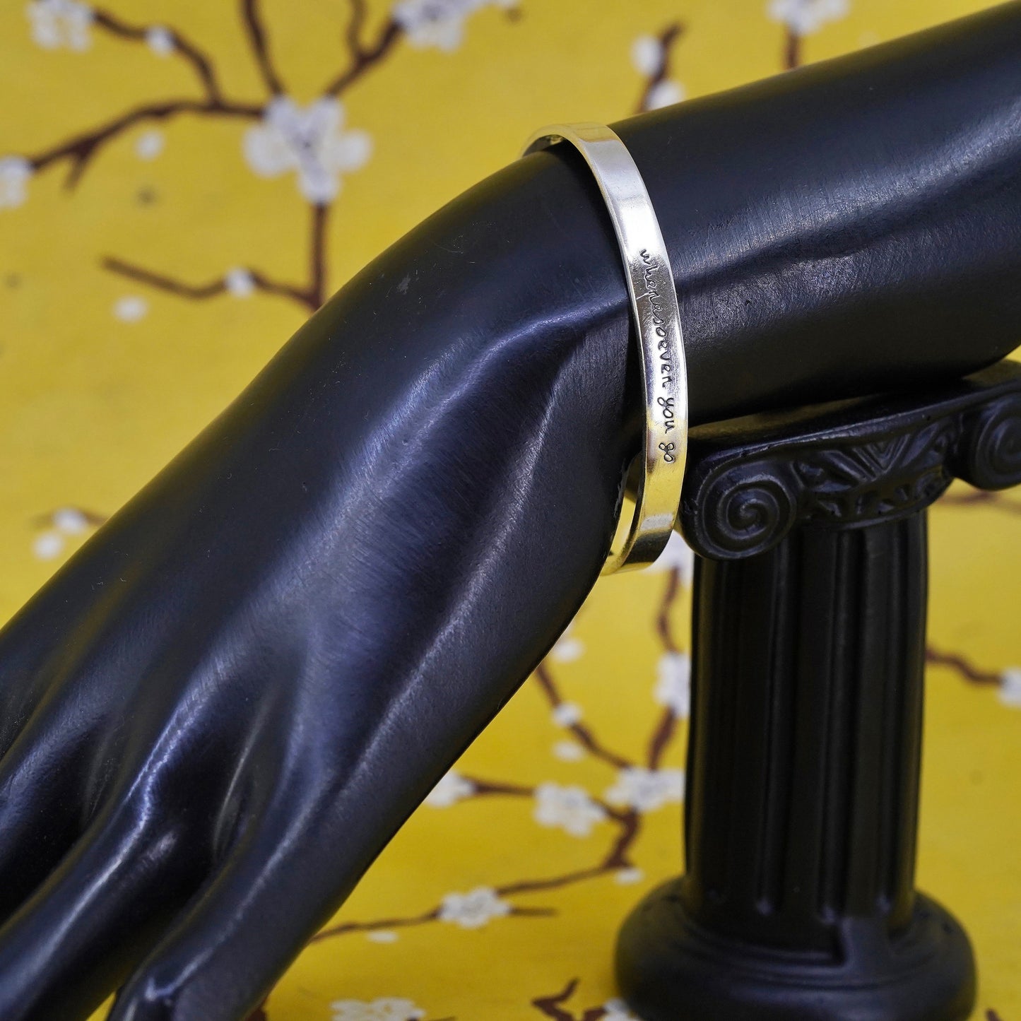 6.5", Far fetched Sterling silver bracelet, 925 cuff wherever you go with heart
