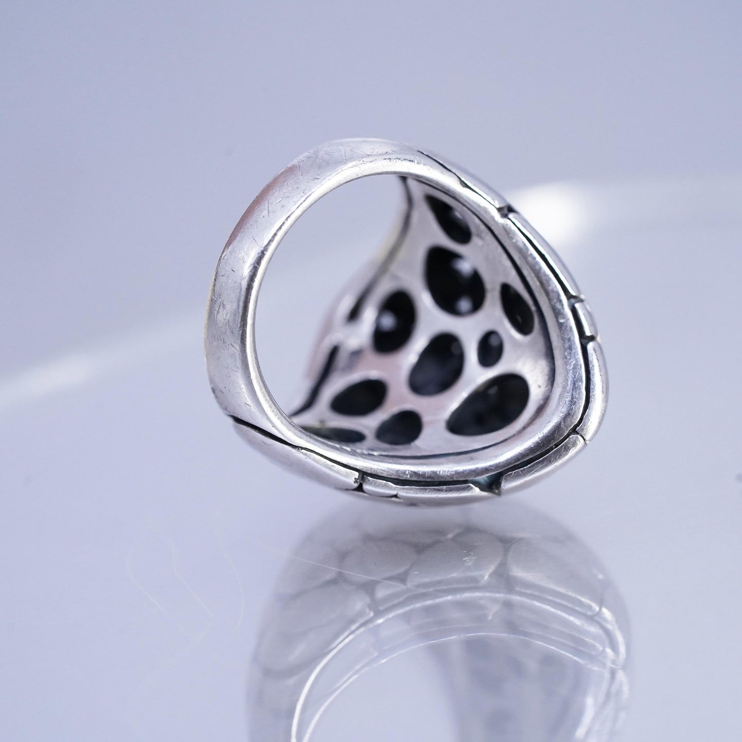 Size 7, Sterling Silver Cocktail Ring 925 Silver Statement Pebble textured Band
