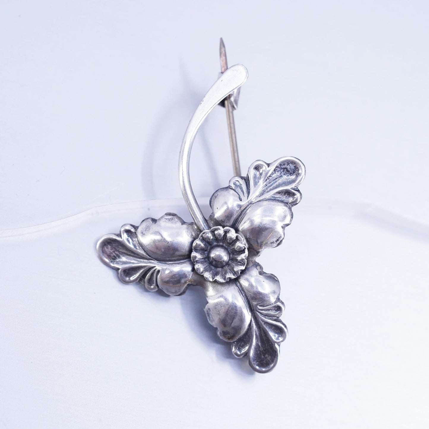 Vintage Mid Century HS Denmark Sterling Hermann Siersbol Silver 925 Leaf Brooch