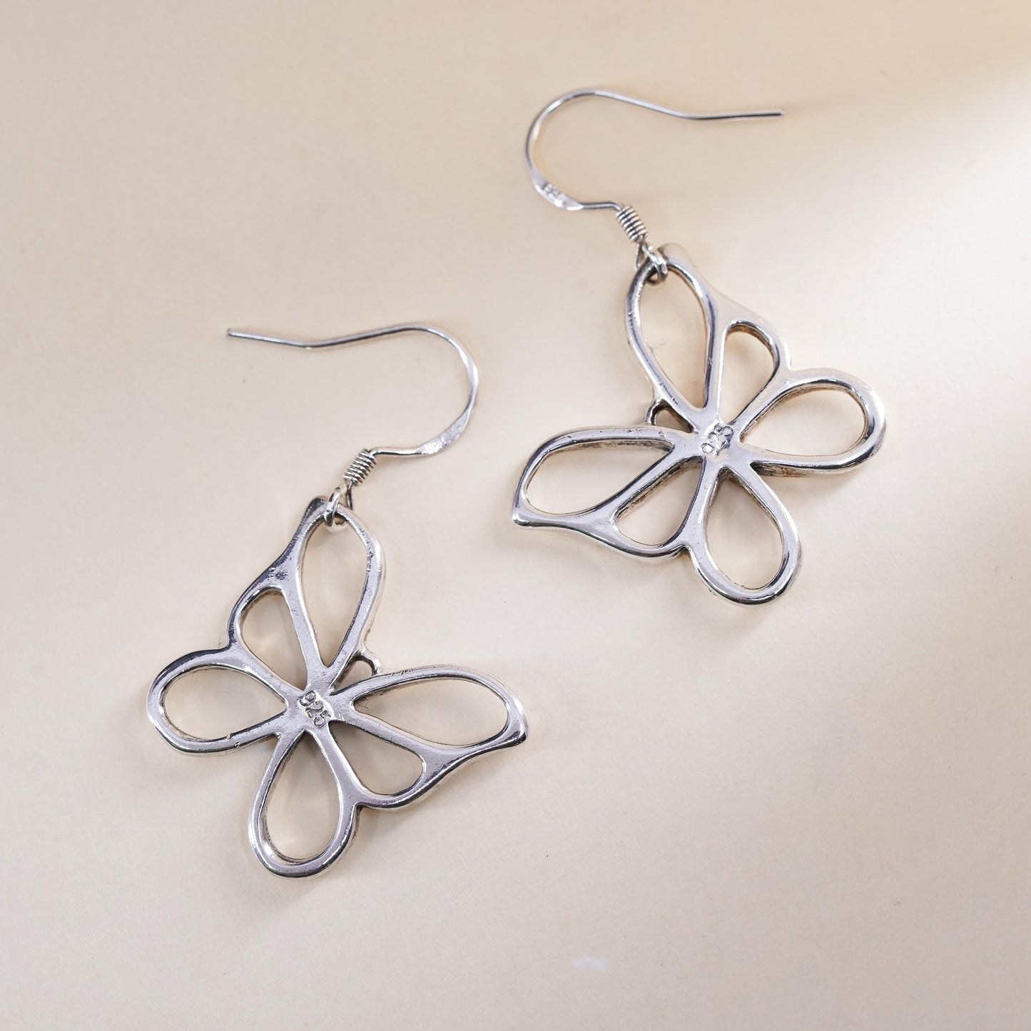 Vintage sterling silver handmade earrings, 925 silver butterfly