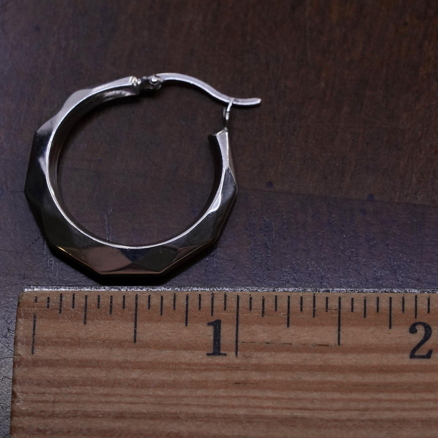 1", Vintage sterling silver loop single earring, primitive textured hoop