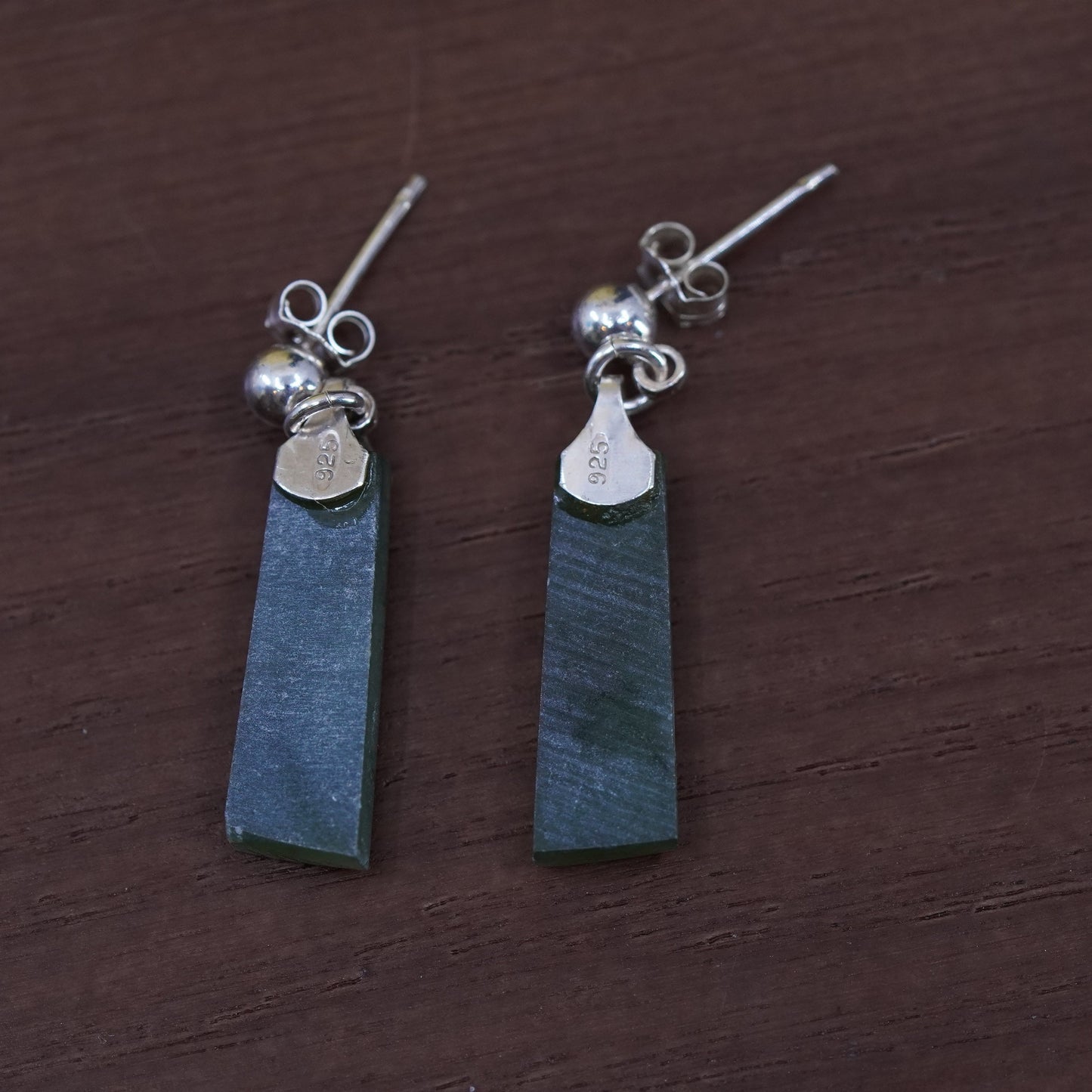 Vintage Sterling 925 silver handmade earrings with jade drops