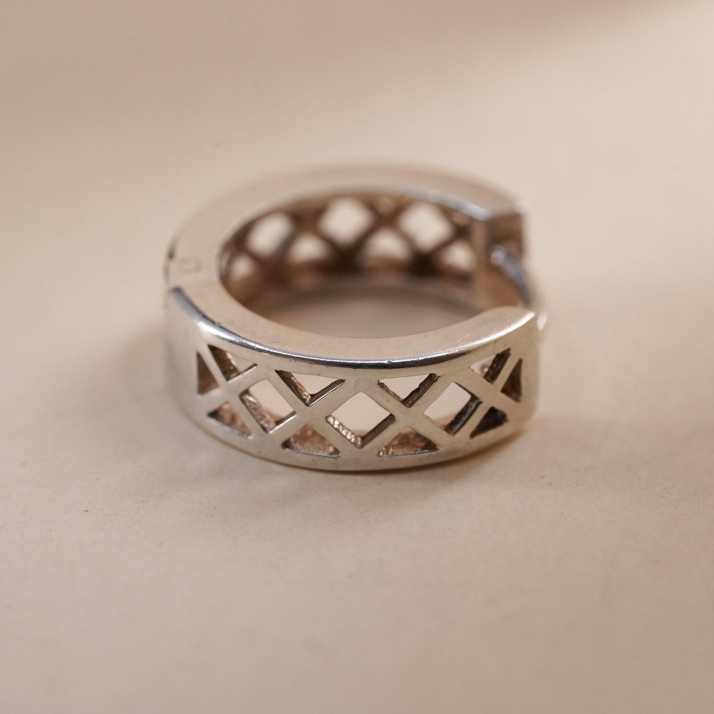 0.5”, Vintage sterling silver single earring, 925 huggie hoop with beads