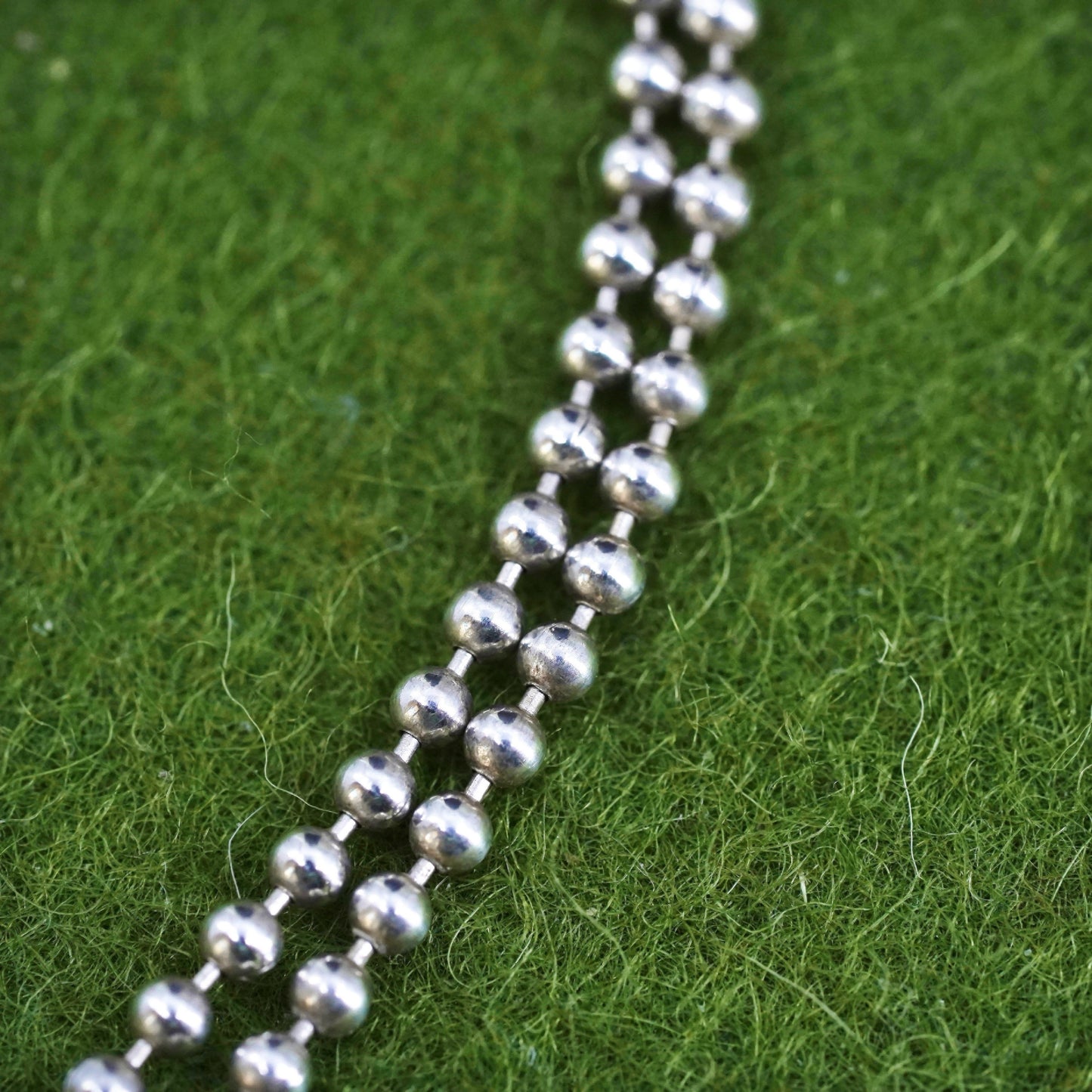 24”, 1mm, Vintage sterling silver necklace, 925 bar chain with beads