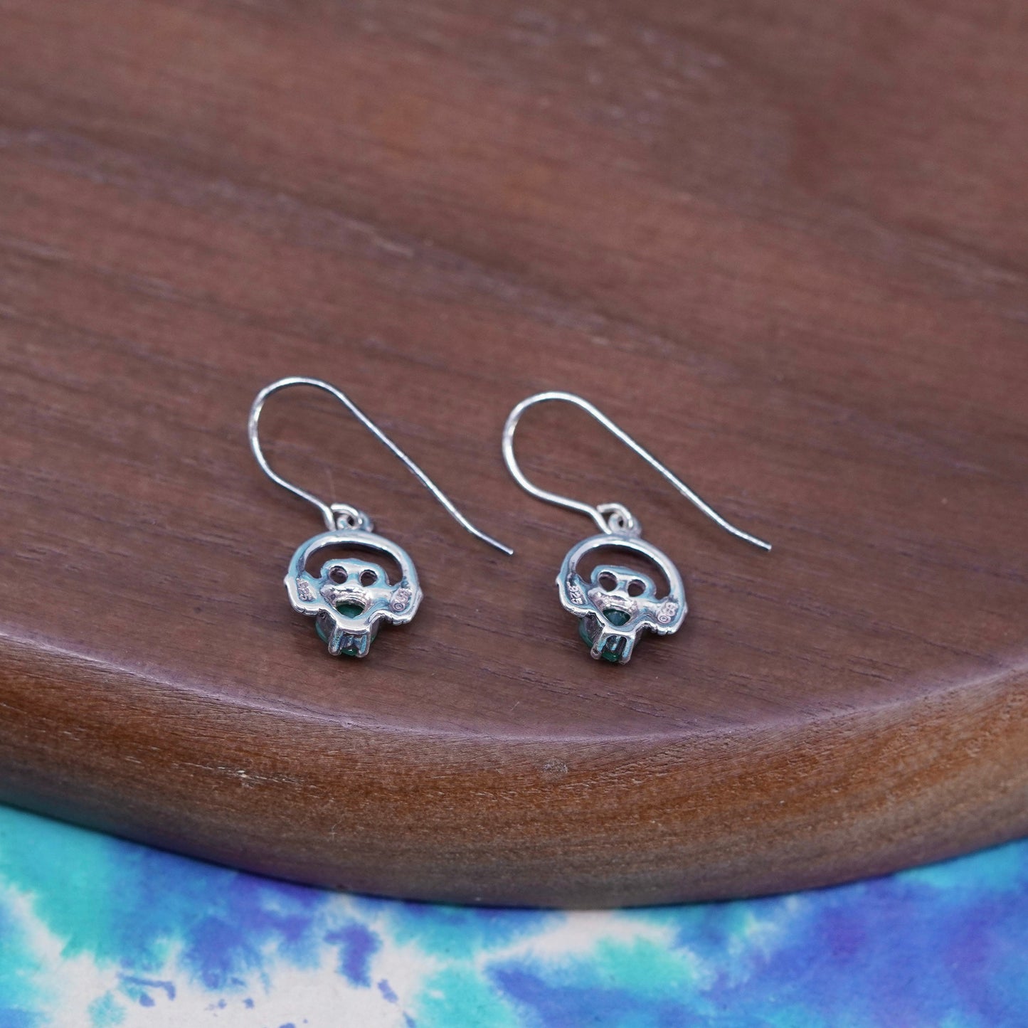 Vintage Sterling 925 silver handmade heart claddagh earrings with emerald heart