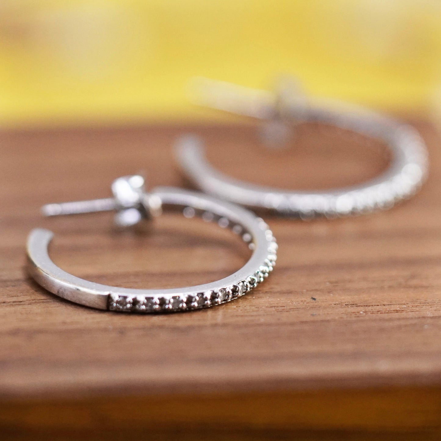 1”, Vintage Sterling 925 silver huggie studs earrings with clear Cz