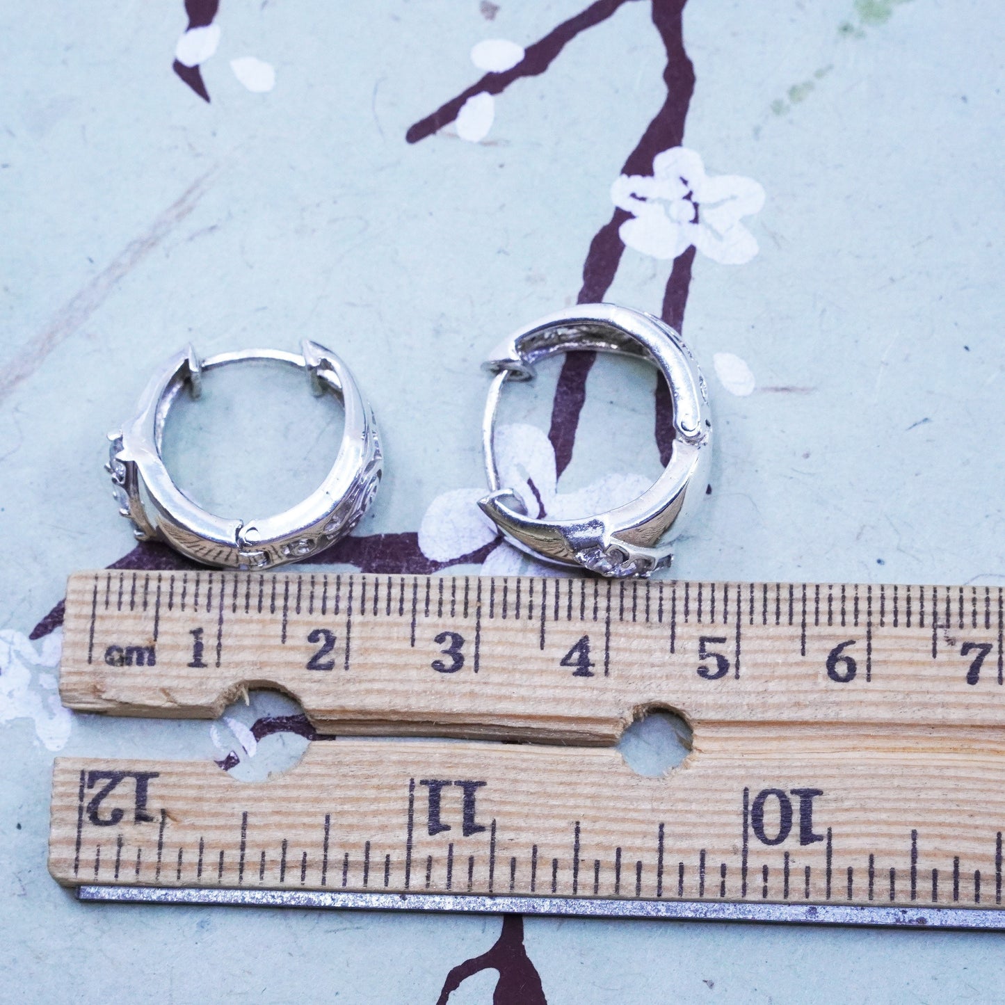 0.75”, Sterling silver handmade earrings, filigree 925 Huggie hoops with cz