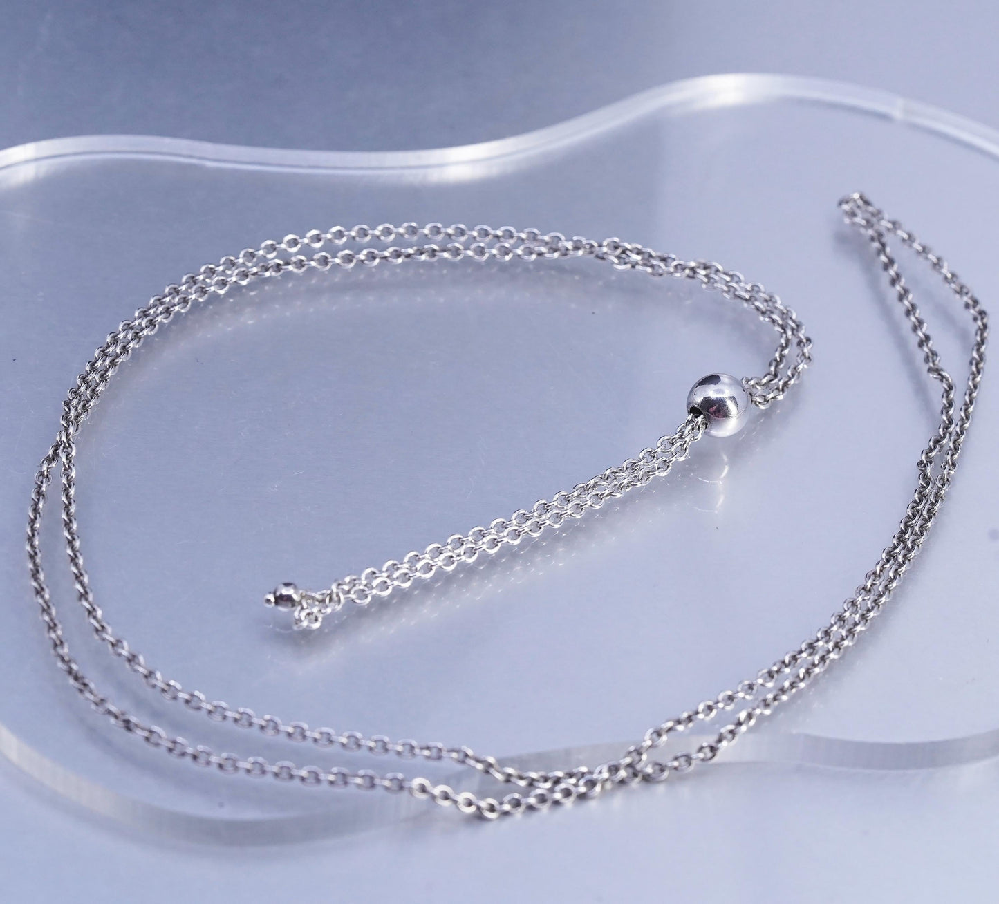 36" 2mm, vintage Sterling 925 silver extra long circle necklace with bead slide
