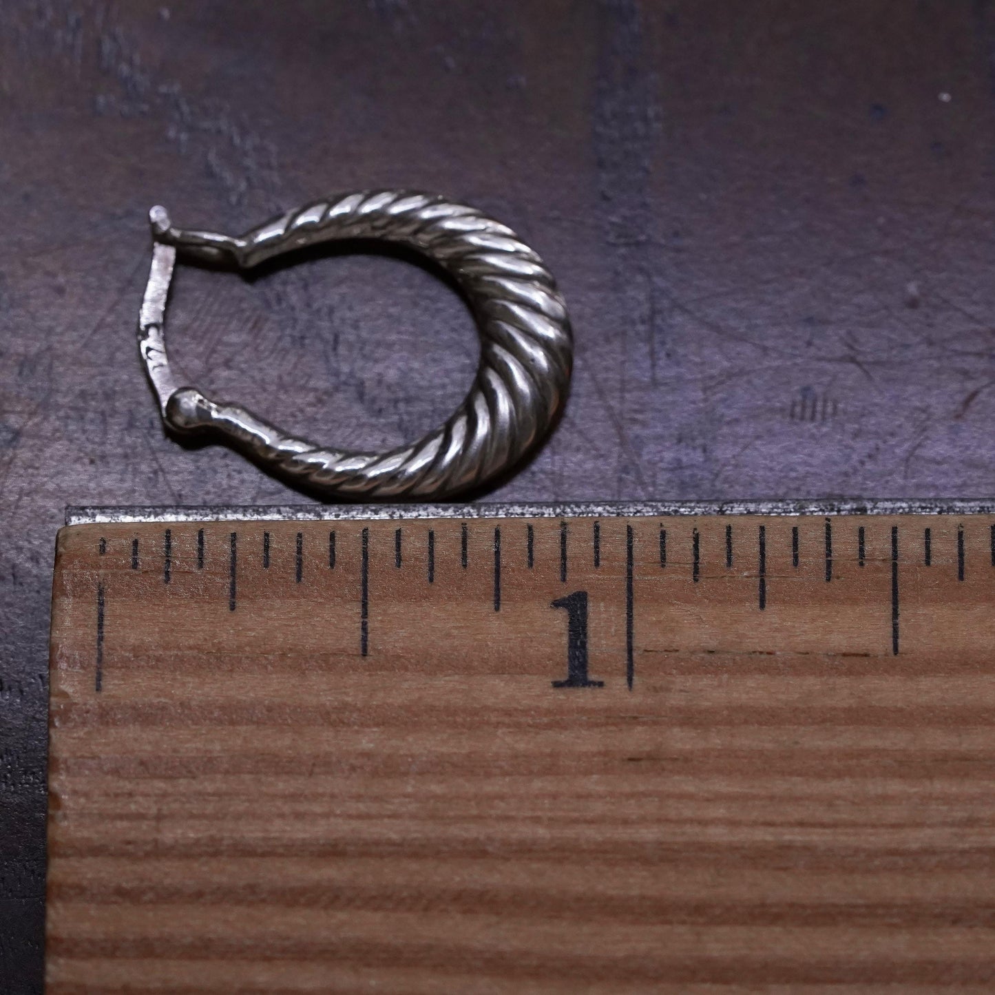 0.75", VTG sterling silver loop single earring, fashion twisted primitive hoop