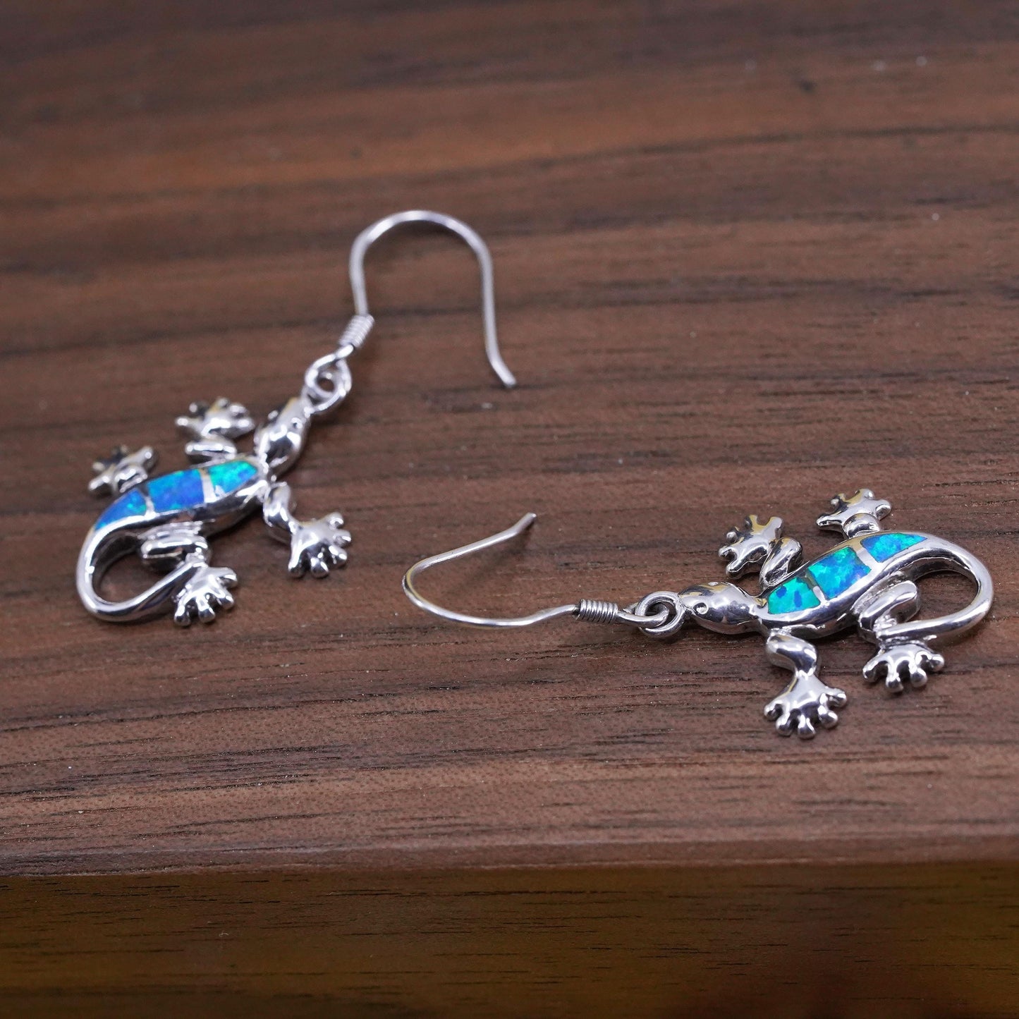 Vintage Sterling silver handmade earrings, 925 lizard with opal inlay