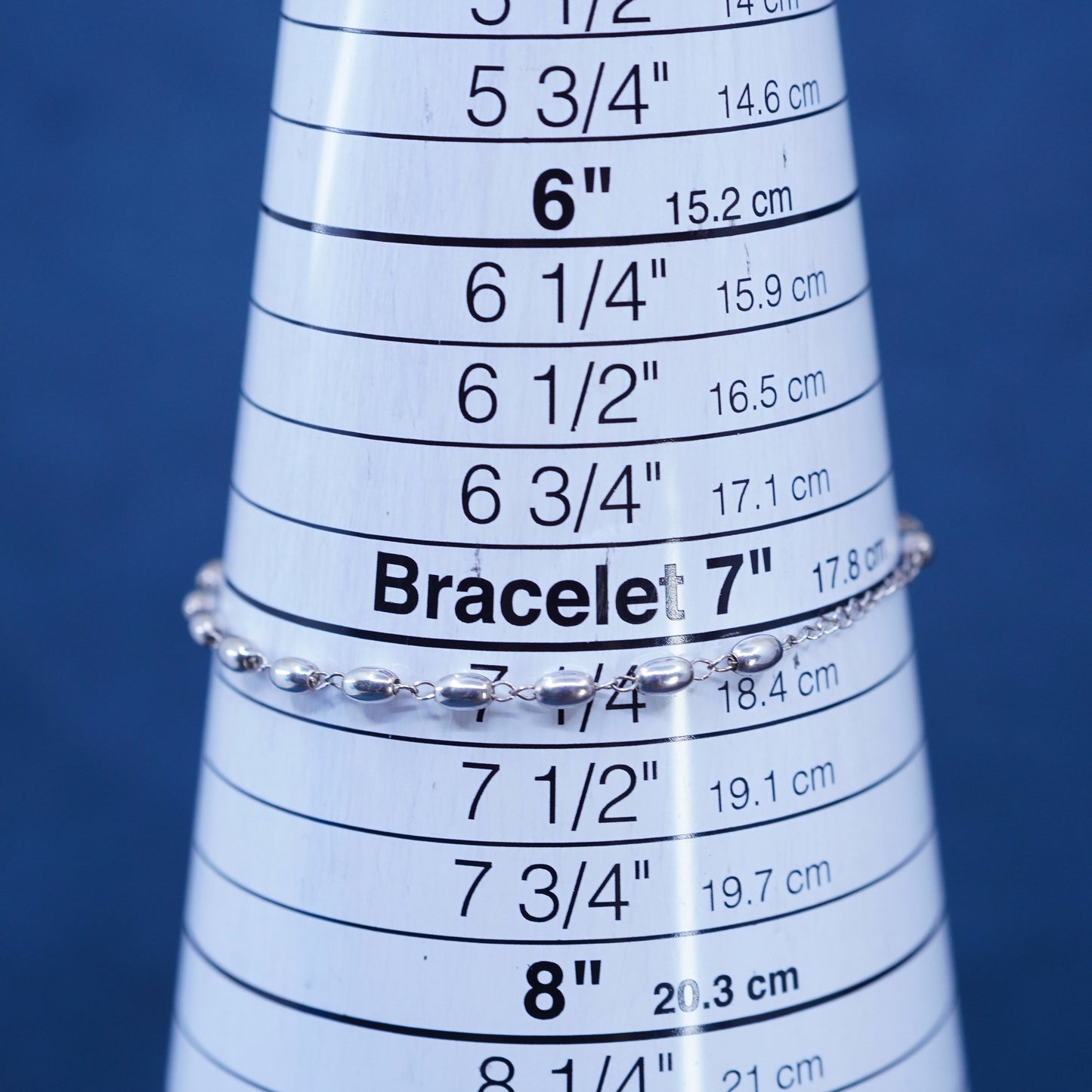 7.75+1”, 3mm, vintage Sterling silver handmade chain, 925 beads bracelet