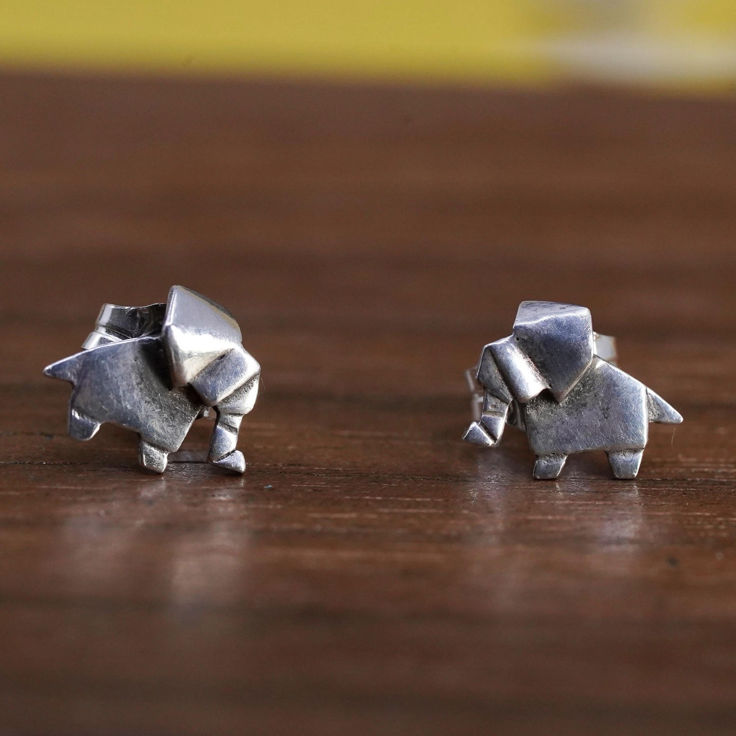 VTG Sterling silver handmade earrings, 925 origami paper folding elephant studs
