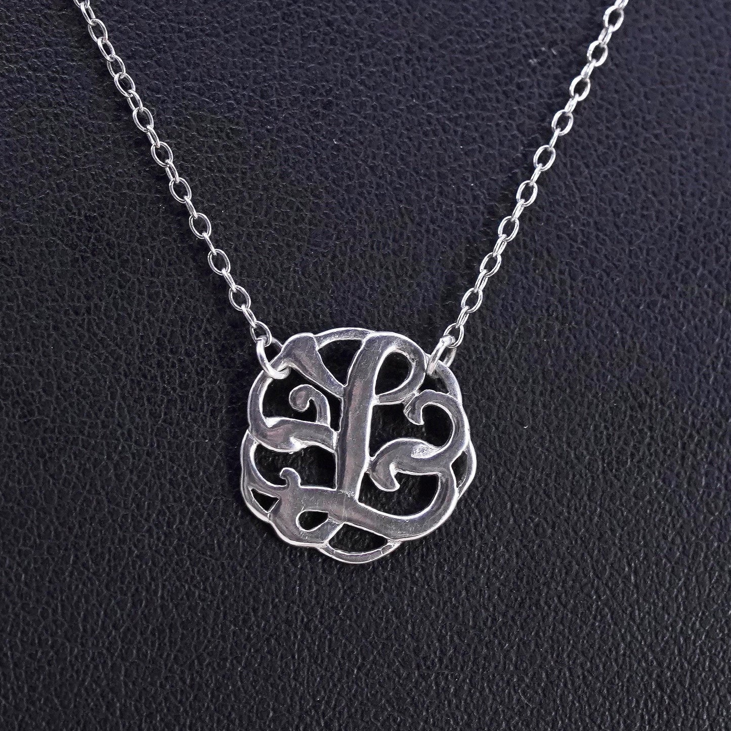 18", vintage Sterling silver necklace, 925 circle chain with letter L pendant