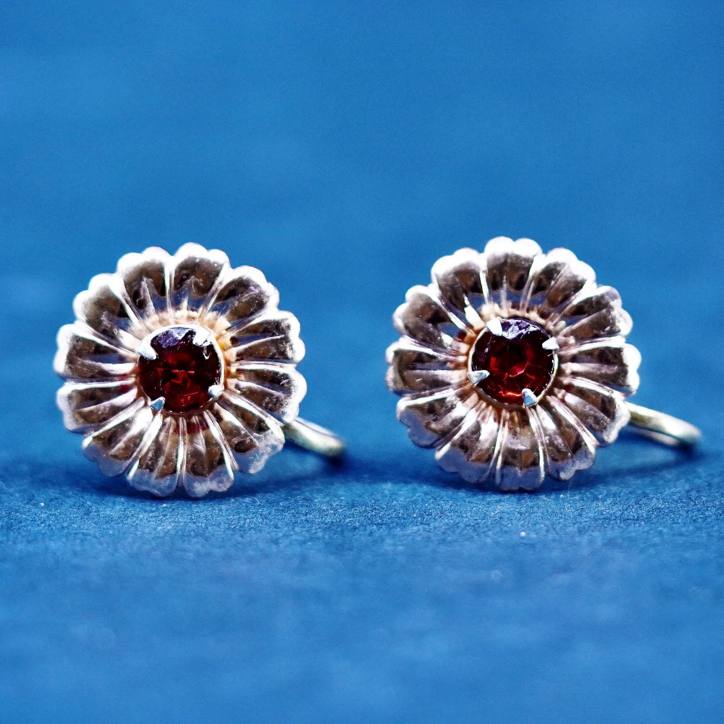 vermeil gold over Sterling silver earrings, 925 screw back flower rhinestone