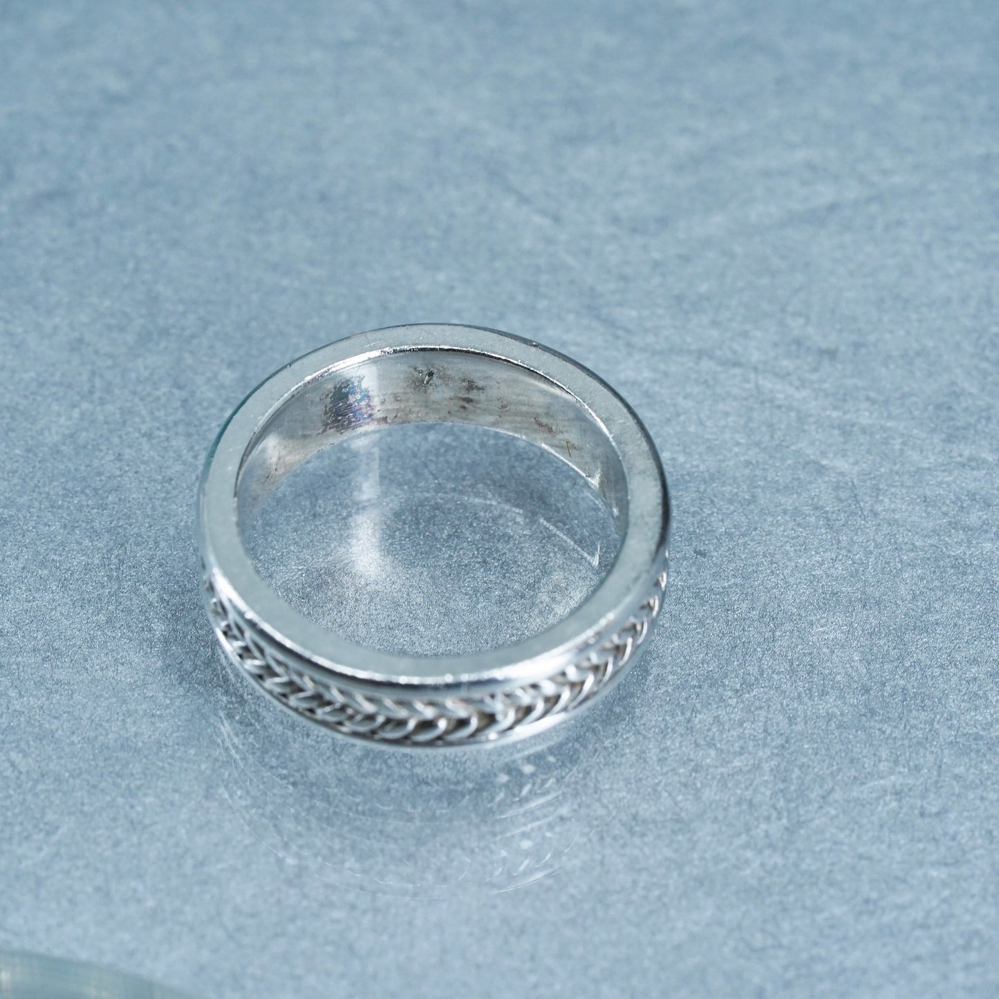 Size 7, southwestern Sterling 925 silver handmade ring, woven textured band