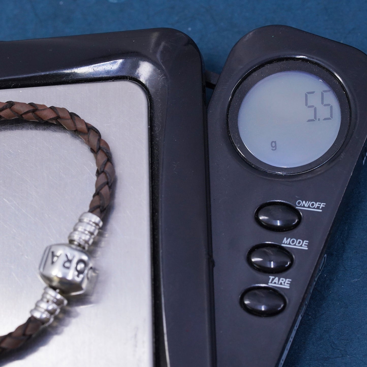 6.5", Pandora ALE sterling 925 silver woven leather chain bracelet lucky charm