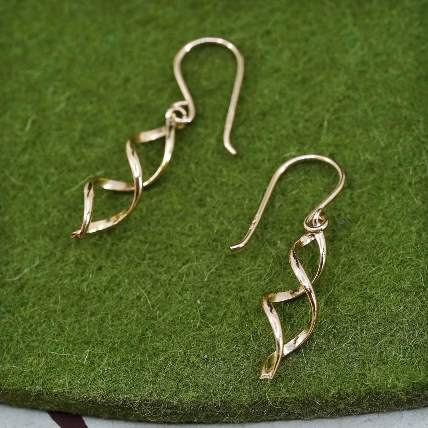 vermeil gold over sterling silver handmade earrings, 925 twisted spiral dangles