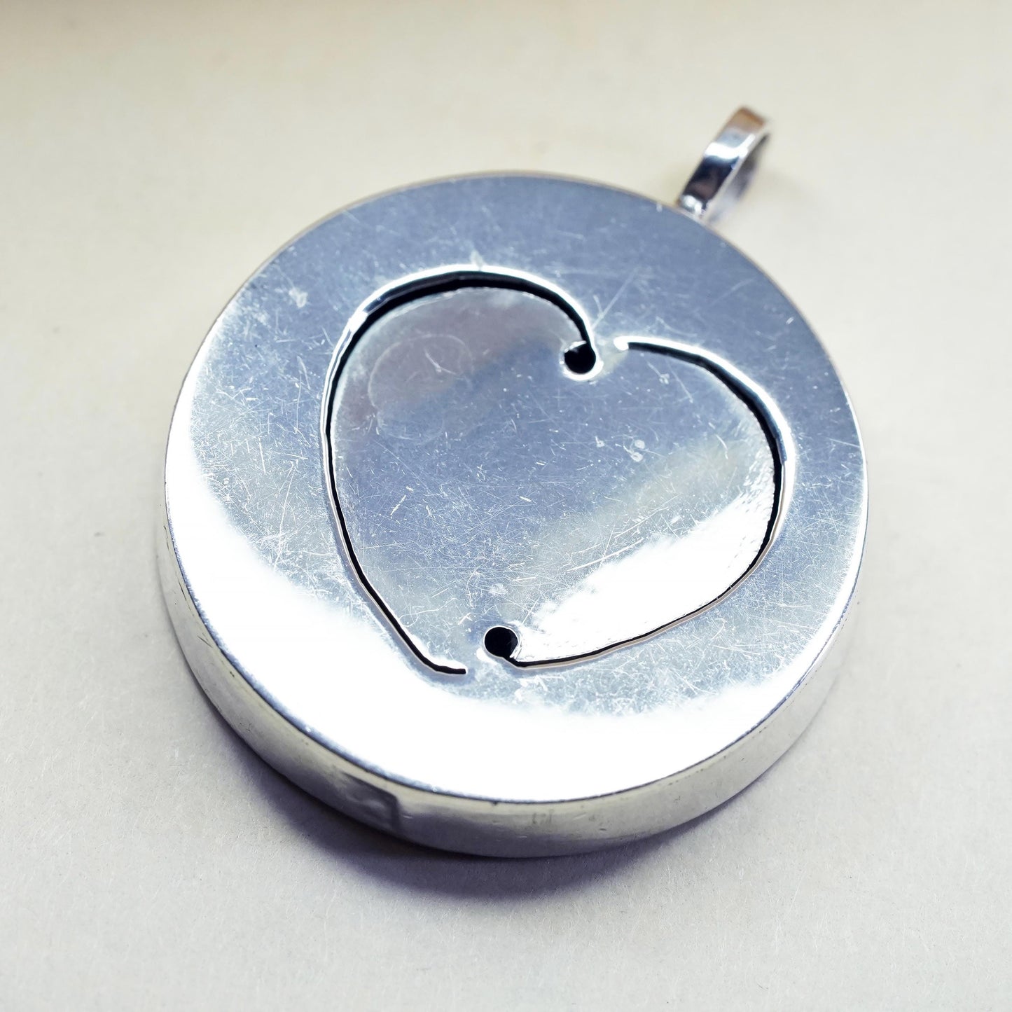 Vintage handmade sterling 925 silver handmade heart cutout pendant