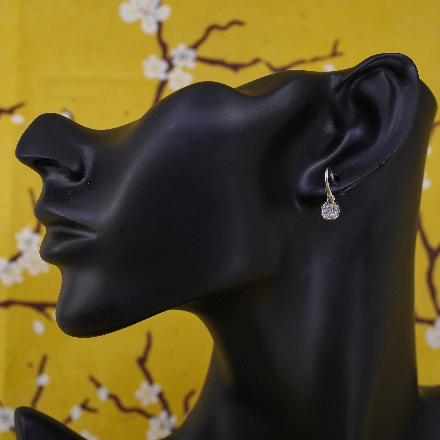Vintage Sterling 925 silver handmade earrings with circle cut CZ