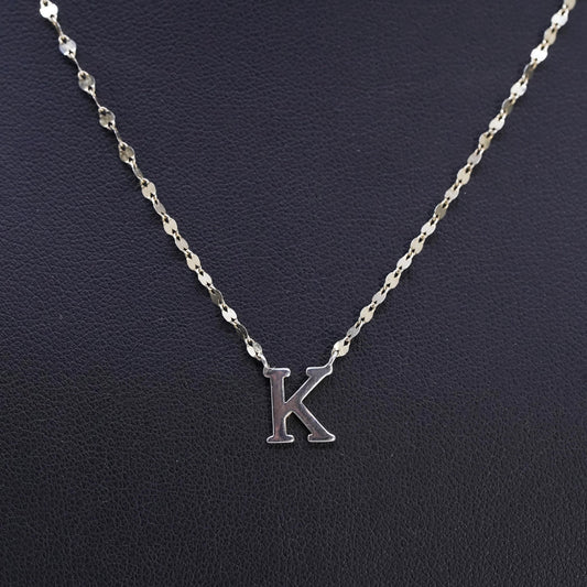 16+2", gold plated Sterling silver necklace, 925 flatten chain letter K pendant