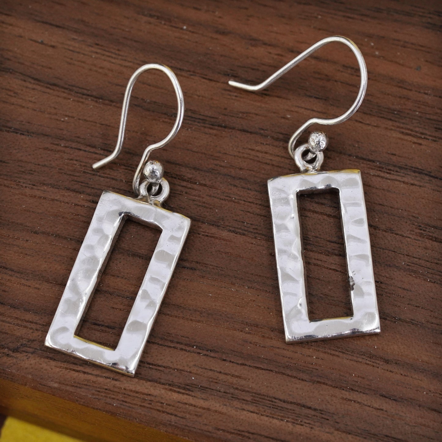 Mexico Sterling silver handmade earrings, 925 Hammered rectangular dangles